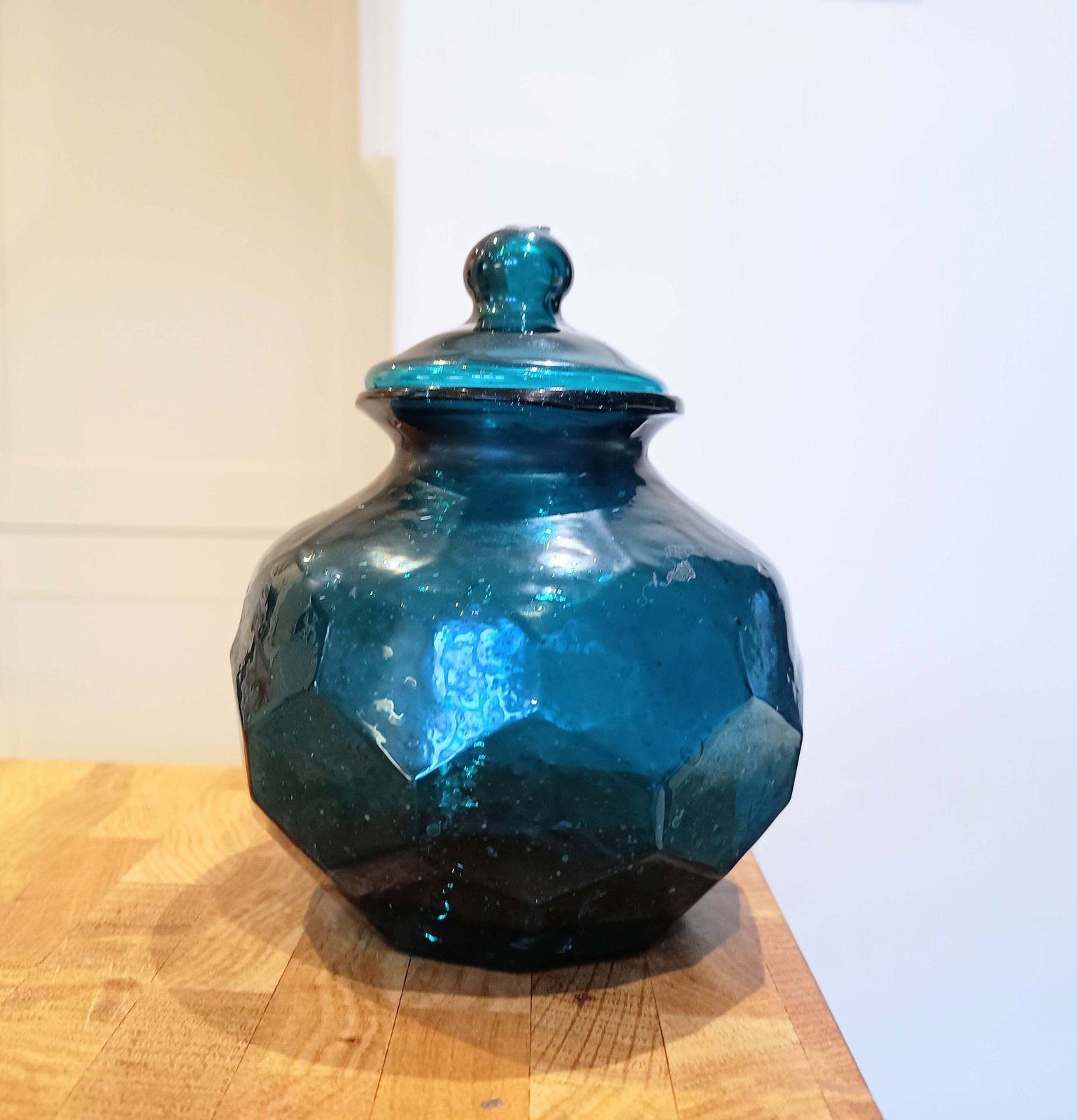 1900s Art Glass Apothecary Candy Jar, Art Nouveau Honeycomb Design photo furniture