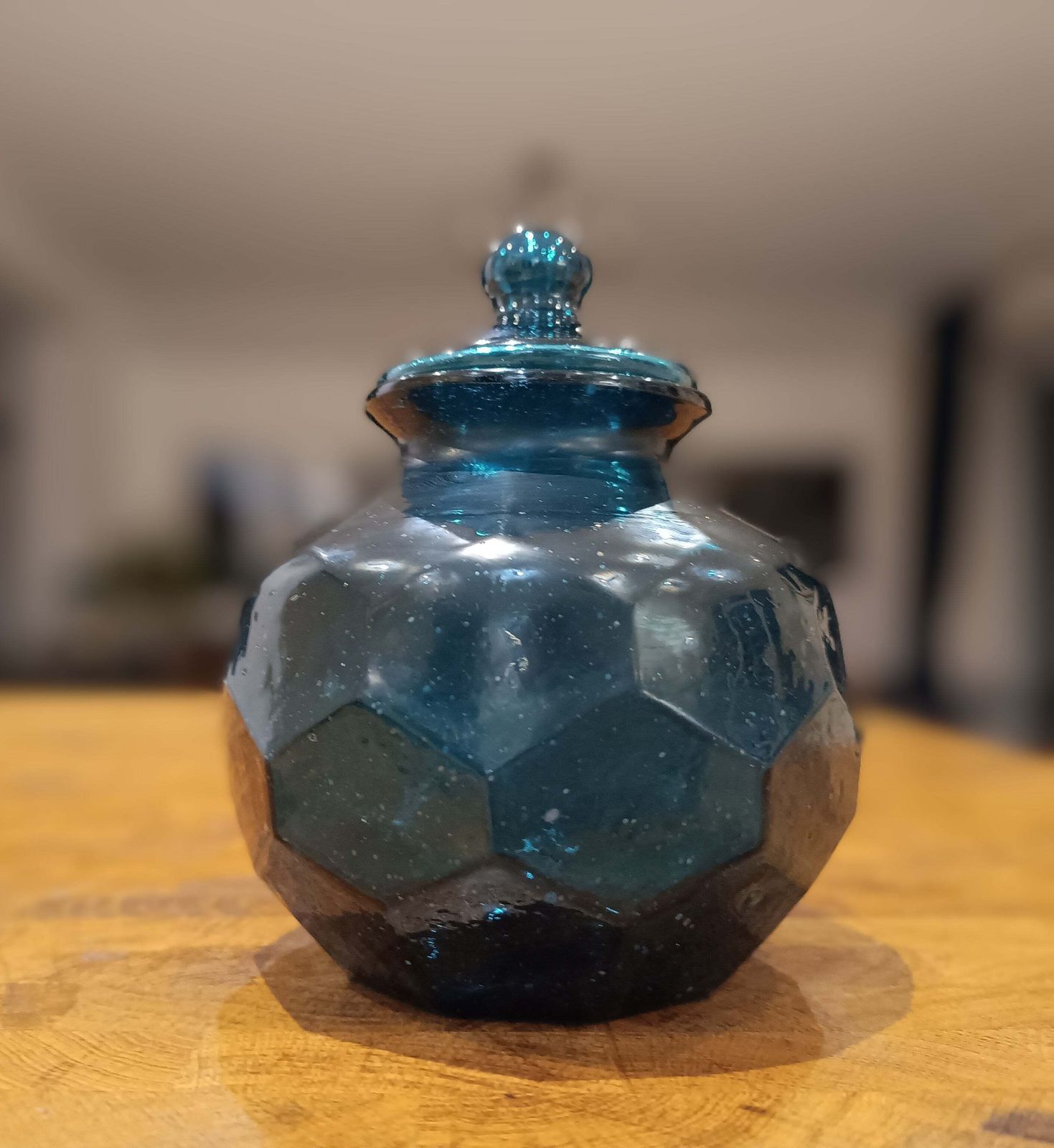 1900s Art Glass Apothecary Candy Jar, Art Nouveau Honeycomb Design photo vinterior