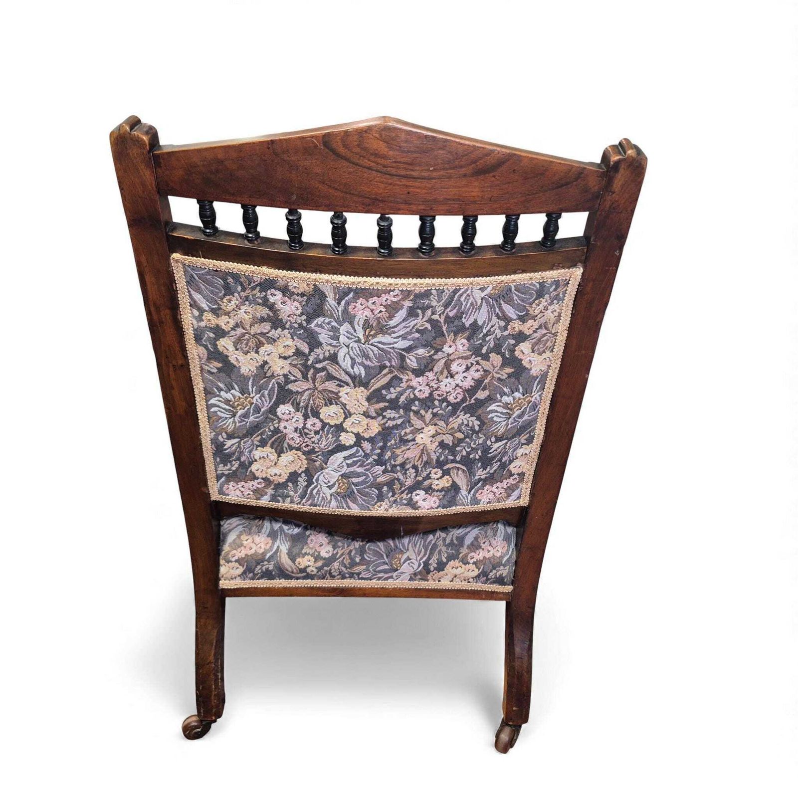 Victorian Oak Nursing Chair – Carved Armchair With Floral Upholstery & Castors photo vinterior