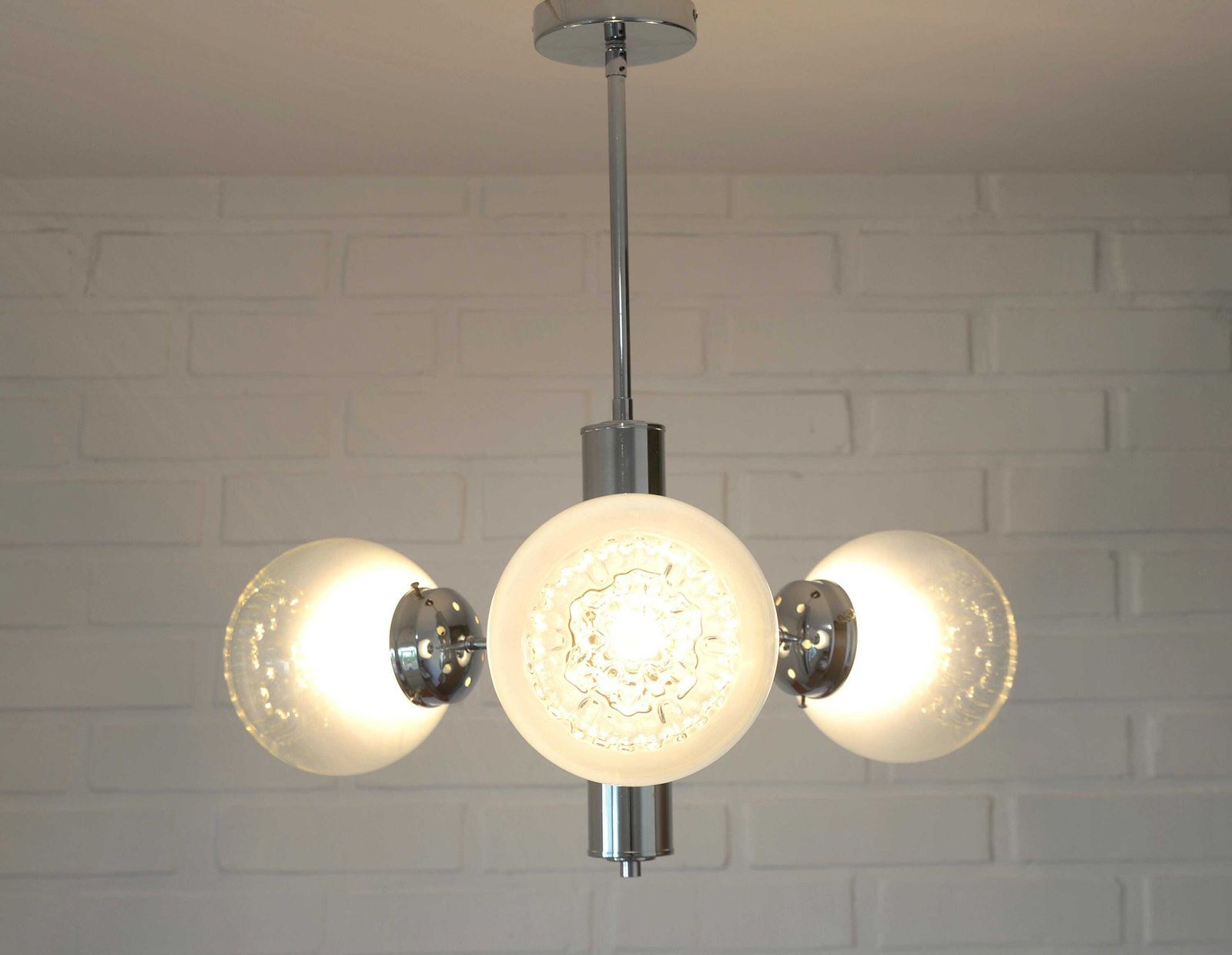 Vintage Murano Glass Pendant Lamp / Minimalist Mazzega Sputnik Chandelier / Mid Century Modern Lighting photo for sale