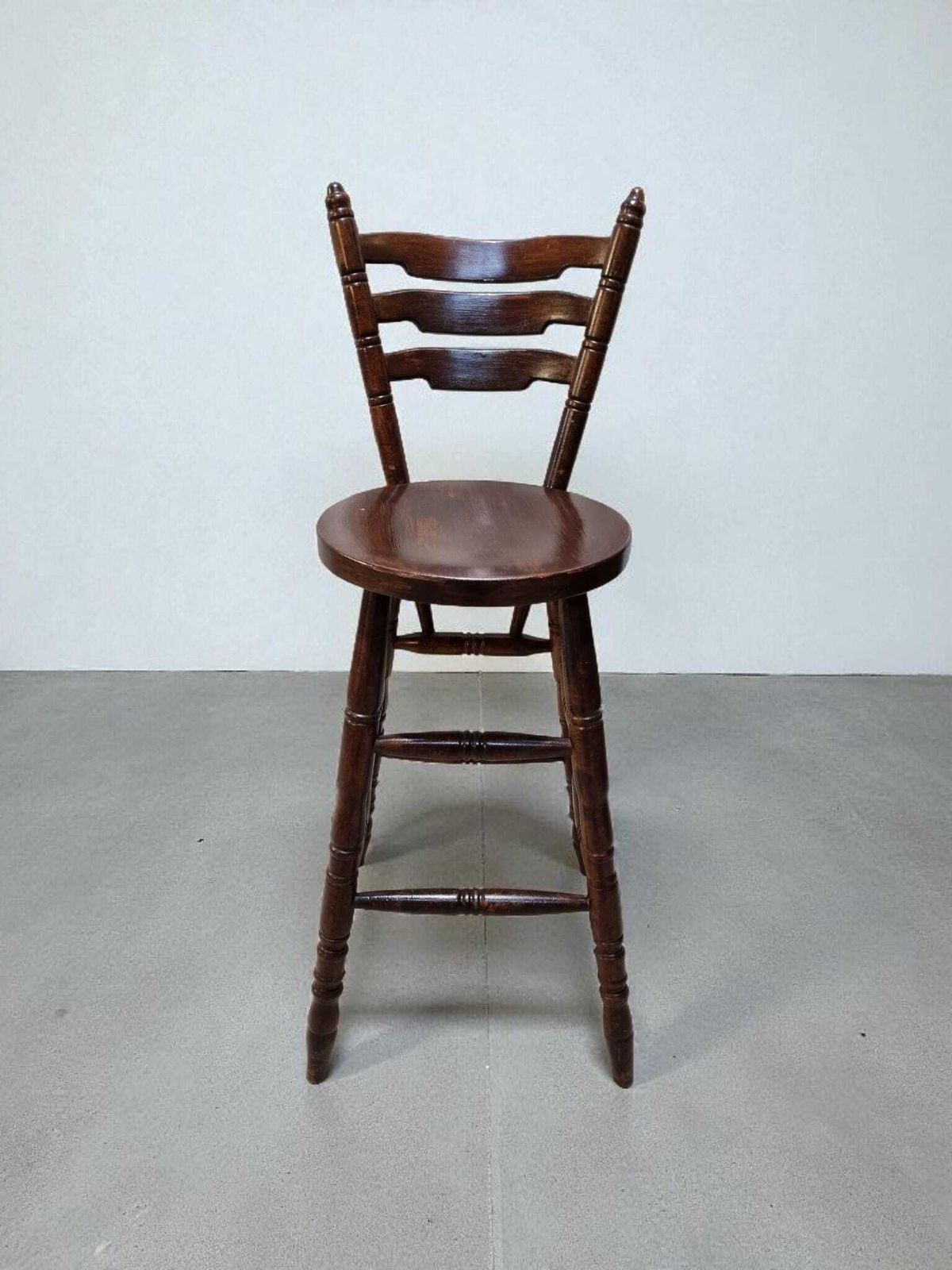 Vintage High Bar Stool / C. 1960 / Solid Wood / Lovely Patina photo for sale