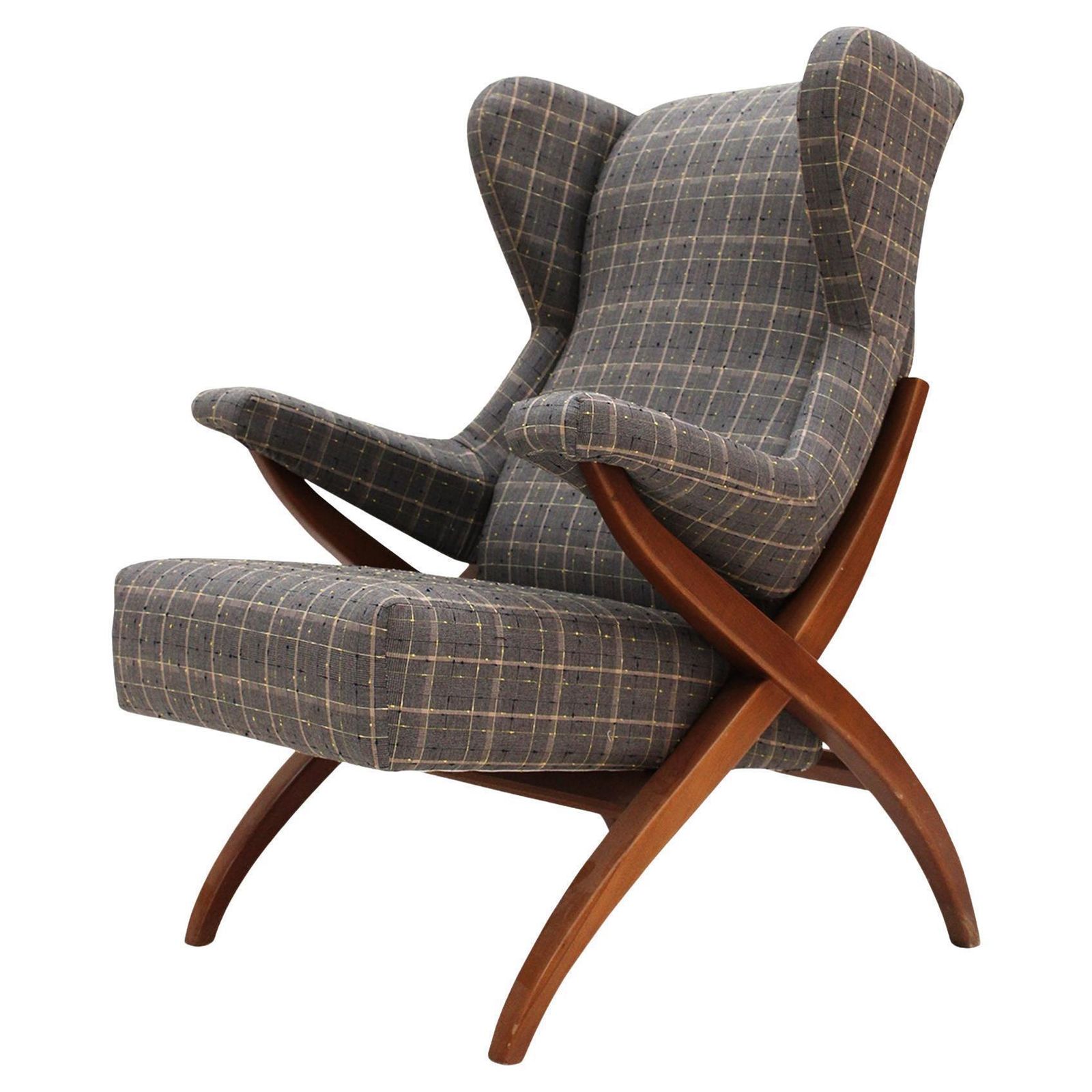 Mid Century Franco Albini Fiorenza Graphite Blue Wool Ash Italian 1950 Armchair
