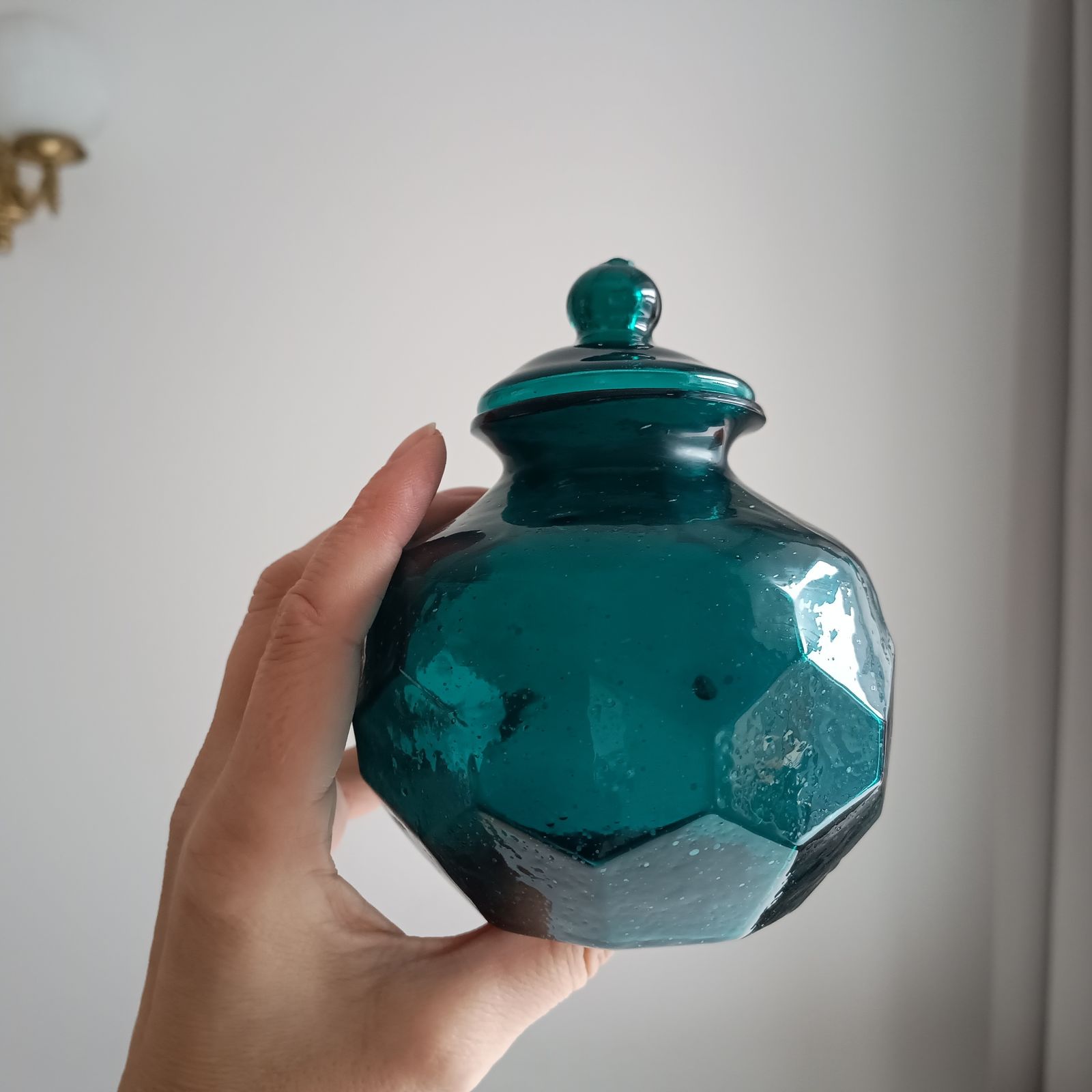 photo for sale 1900s Art Glass Apothecary Candy Jar, Art Nouveau Honeycomb Design