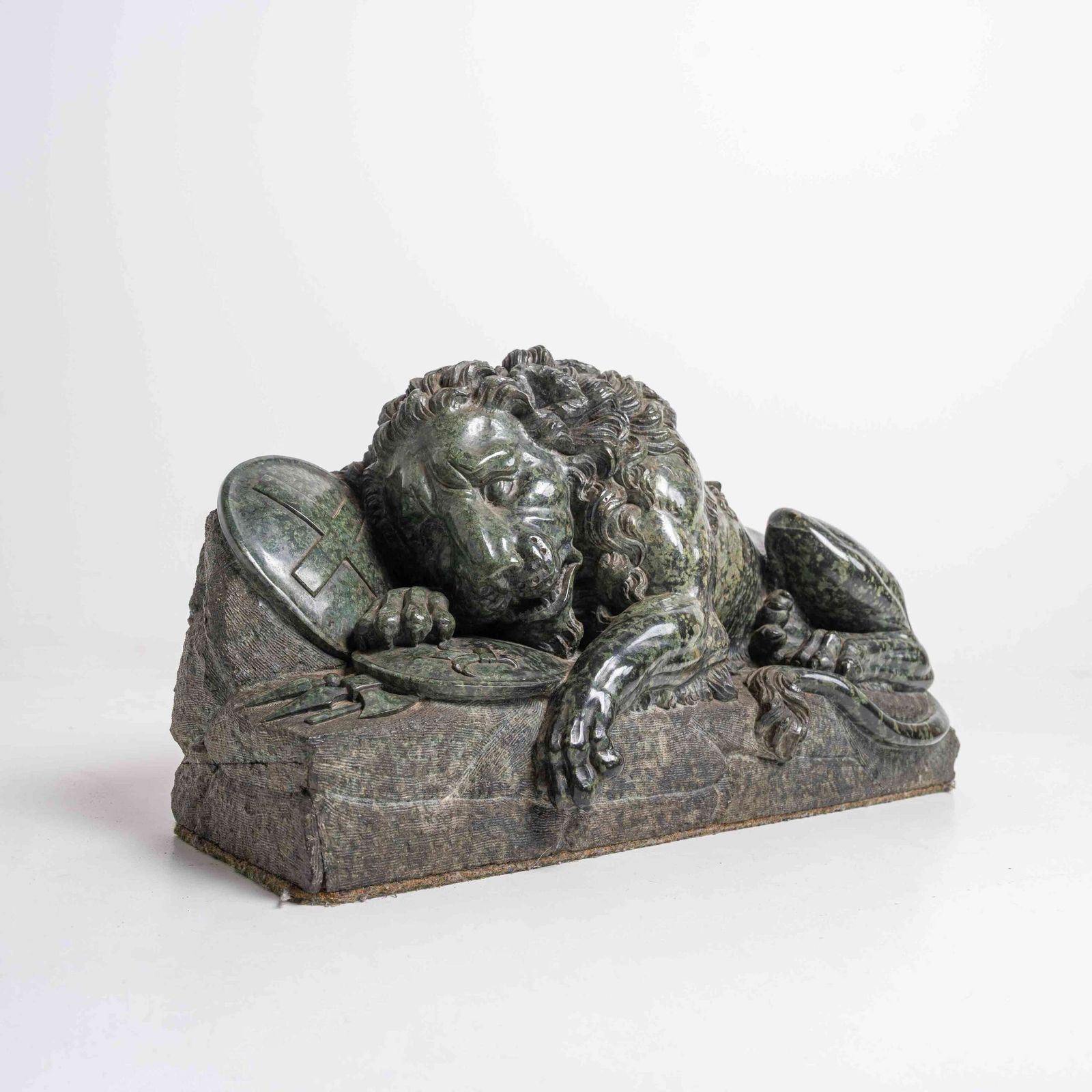 Large 19th Century French Serpentine Marble Lion Of Lucerne Sculpture.