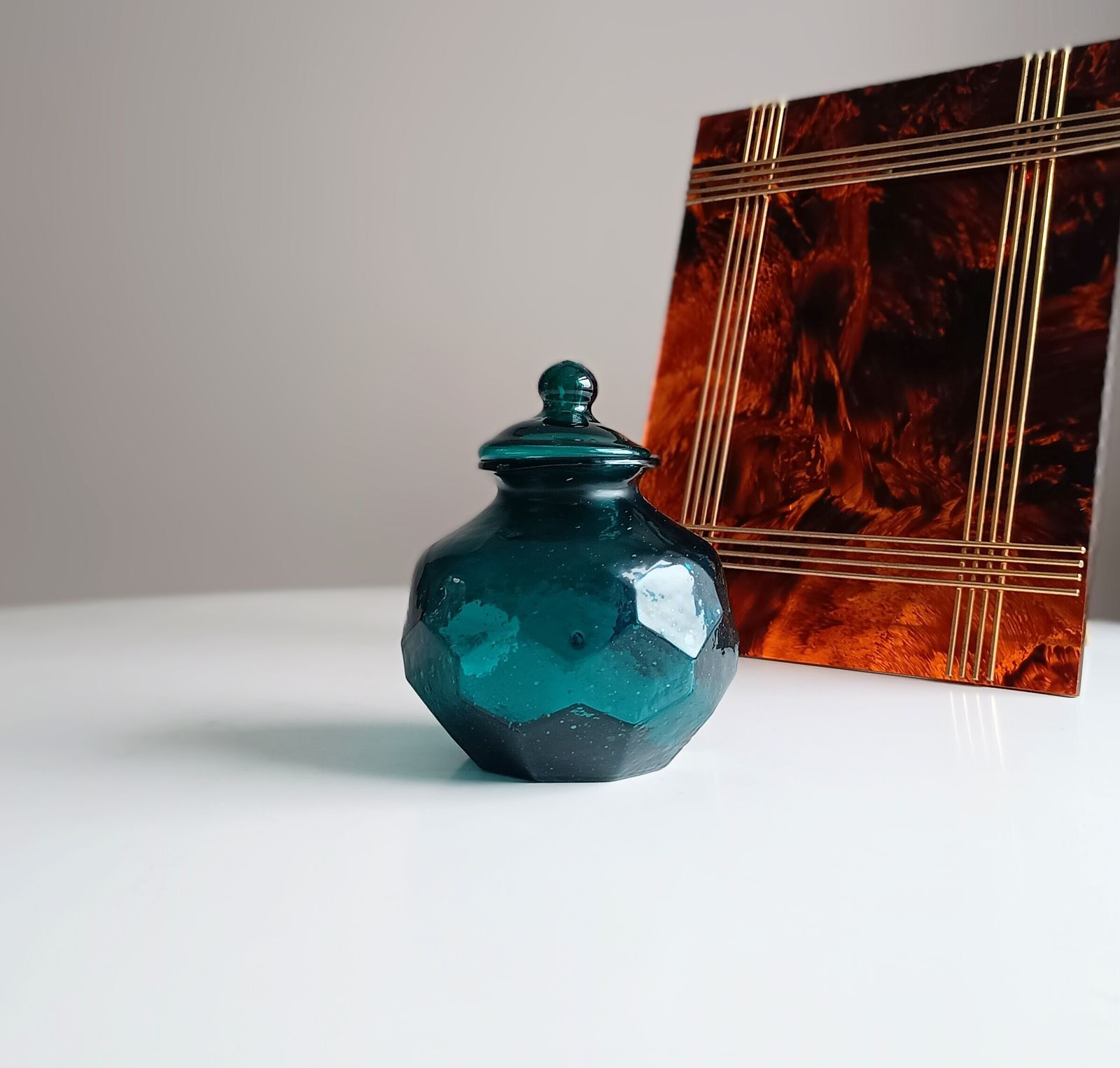 1900s Art Glass Apothecary Candy Jar, Art Nouveau Honeycomb Design