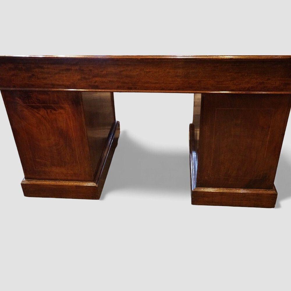 Edwardian Inlaid Mahogany Pedestal Desk photo vintage