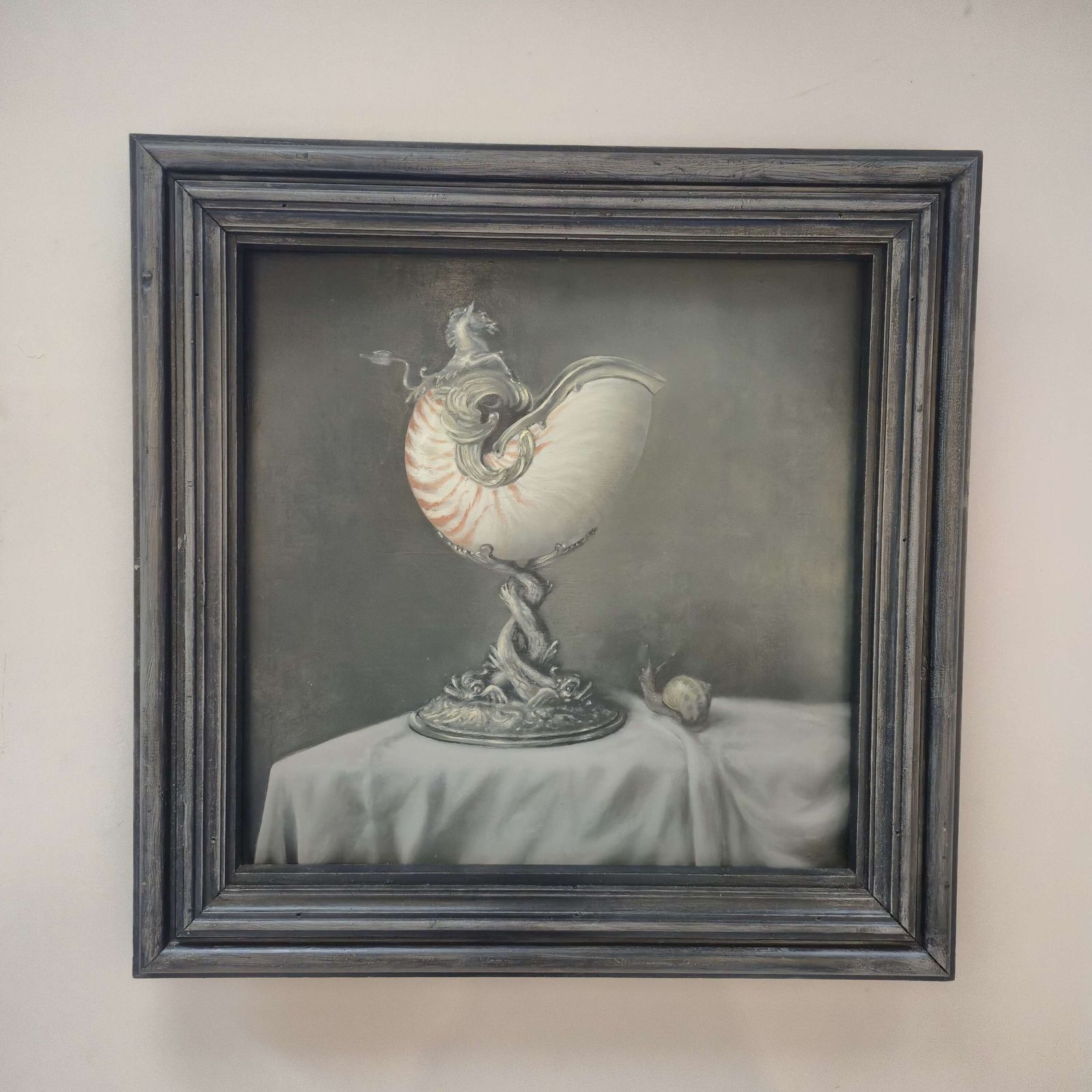 Still Life Painting Of A Nautilus Shell, Oil On Board, English School