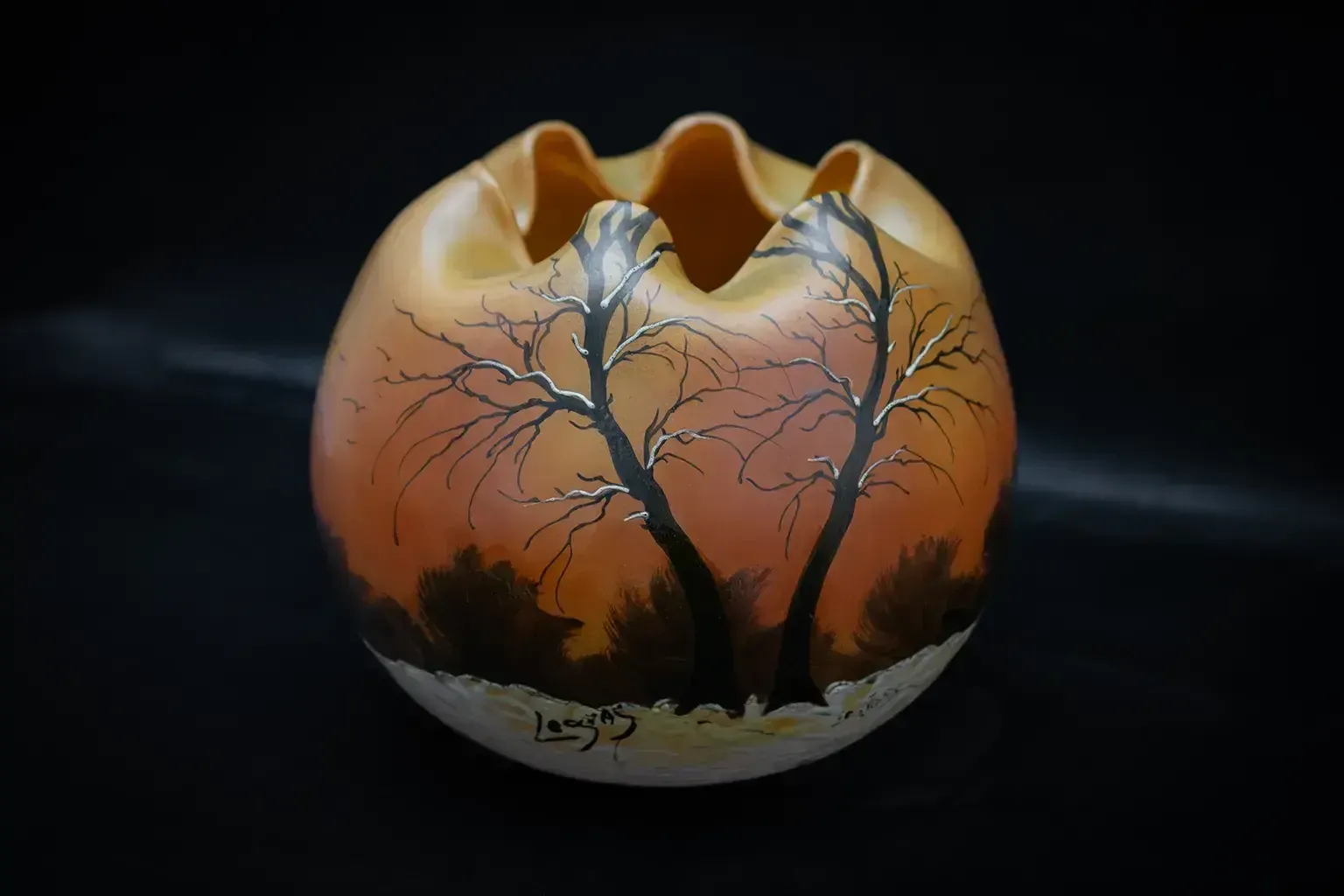Grand vase sphérique Legras, décor de paysage hivernal photo 900.0