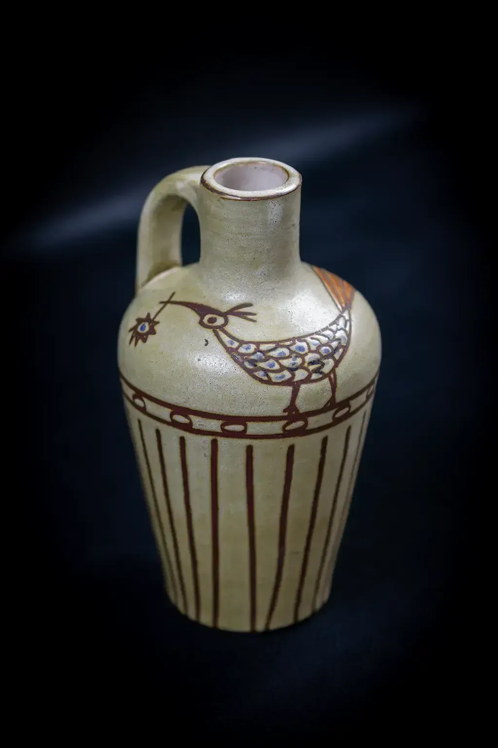 Soliflore Vase In Glazed Ceramic, Decorated With Stylized Birds By Olivier Pettit
