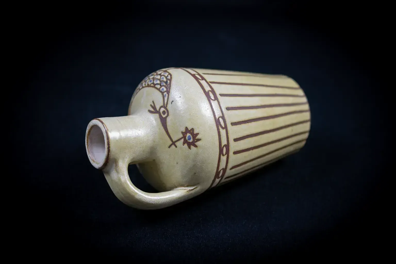 Soliflore Vase In Glazed Ceramic, Decorated With Stylized Birds By Olivier Pettit photo 340.0