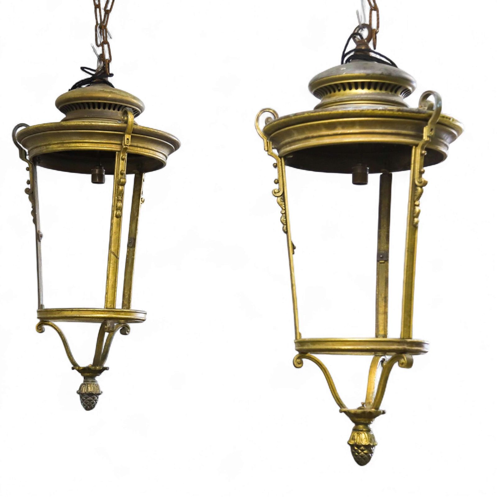 Pair Of French Street Lanterns Converted To Hanging Lanterns