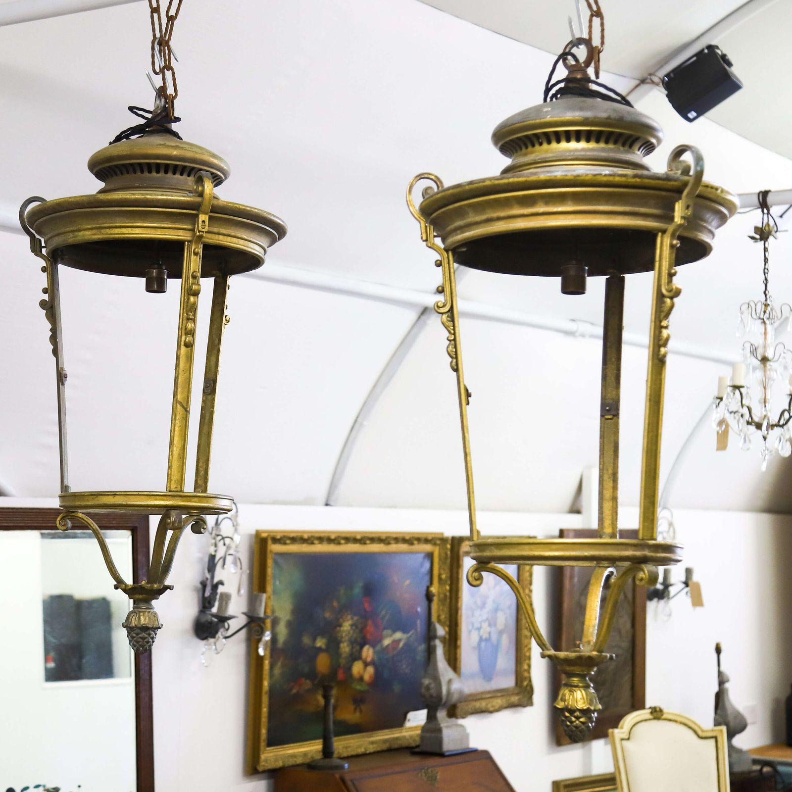 Pair Of French Street Lanterns Converted To Hanging Lanterns photo vinterior