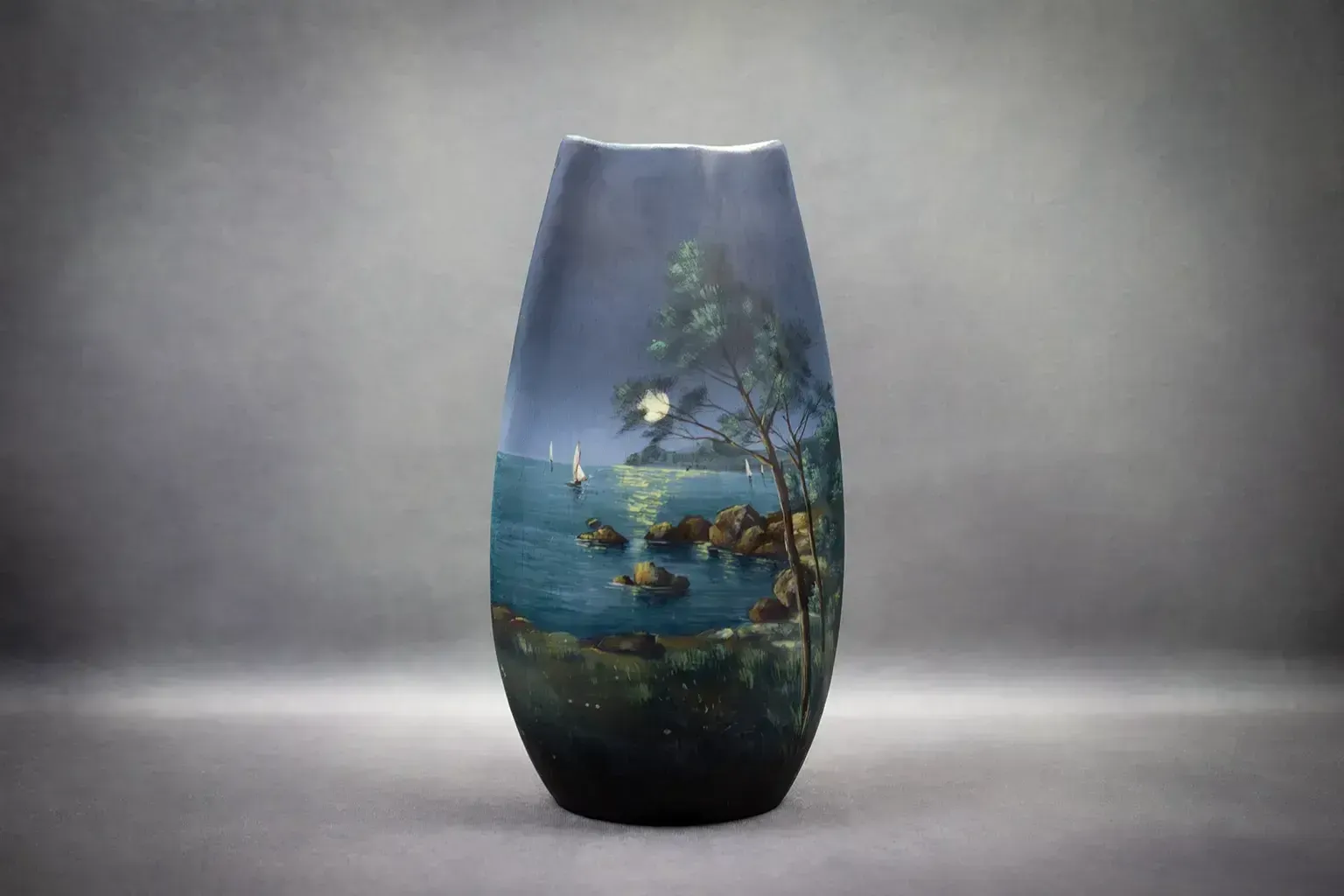 Vase en faïence émaillée par Jérôme Massier - Bord de mer au clair de lune - Vallauris photo furniture