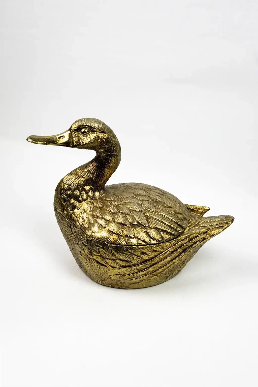 photo furniture Seau à glace en forme de canard en métal doré - Mauro Manetti, Italie, vers 1970   Hollywood Regency