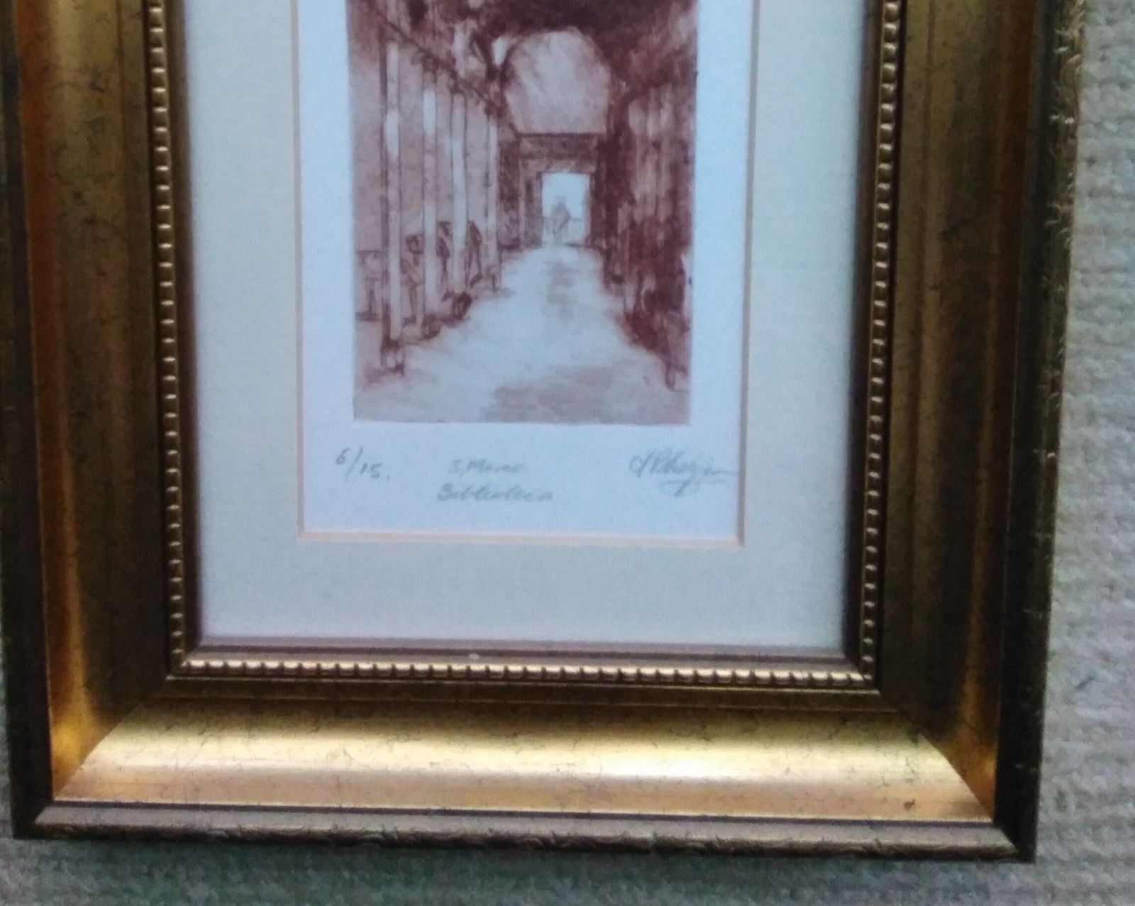 Original Copper Plate Etching 6/15 Of St Marco Biblioteca Italy Gold Frame C Phillipson photo furniture