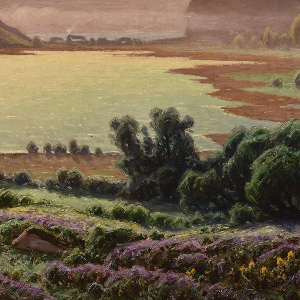 Ancient Landscape Paintings, Lac De Chambly, William Didier Pouget, Oil On Canvas, Early 20th Century. (Qp706) photo vintage