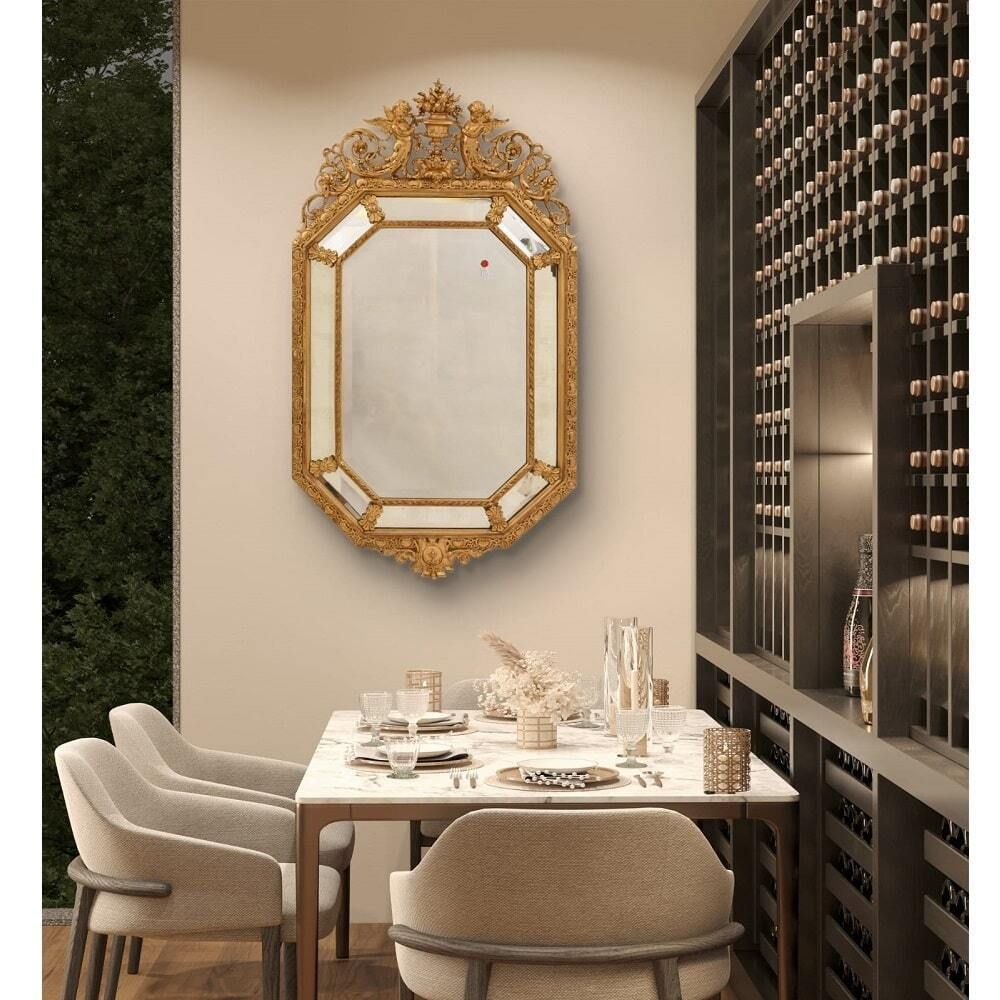 Antique Mirror With Cherubs, Side Mirrors, Antique Luigi Filippo Mirror, Golden Frame, 19th Century. (Spcp197) photo furniture