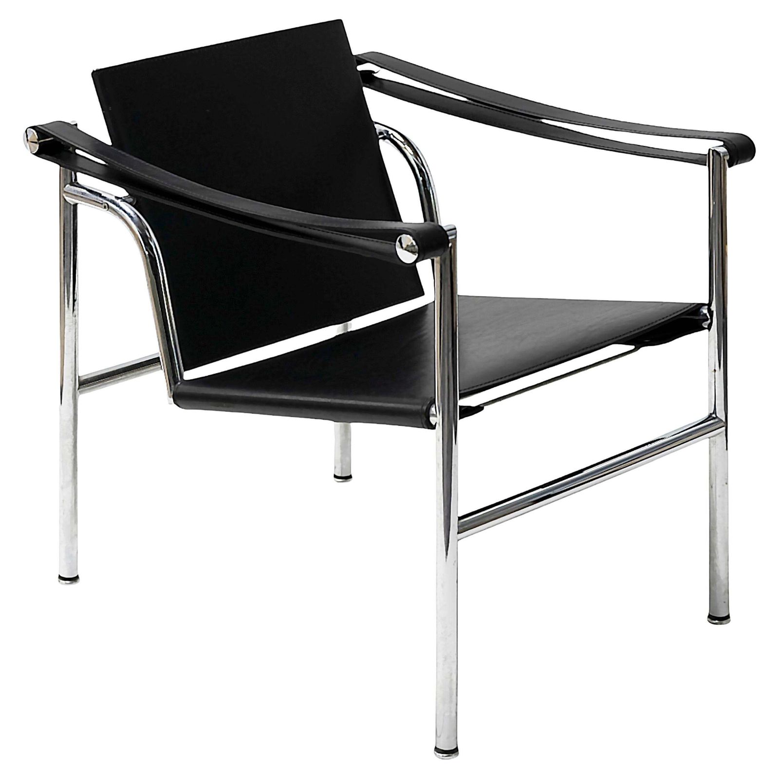 Black Leather Le Corbusier Chair Lc1  By Cassina