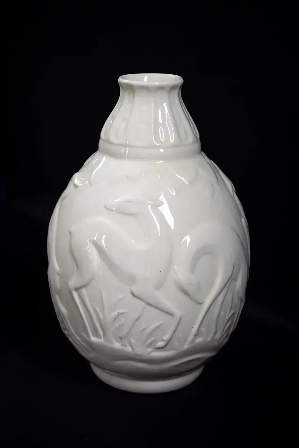 Vase Art déco aux six biches en faïence fine - Boch Frères La Louvière photo 1200.0
