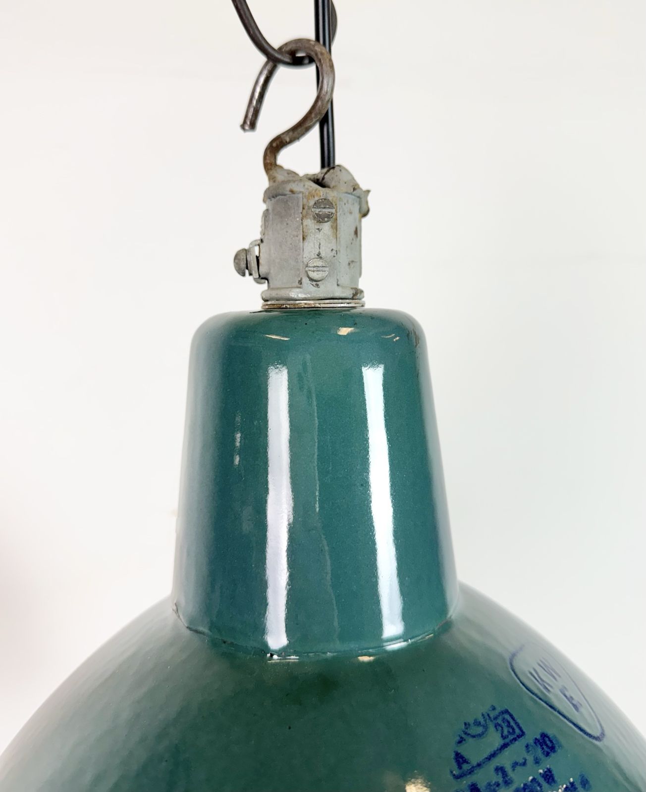Industrial Petrol Enamel Factory Pendant Lamp, 1960s, 5x photo furniture