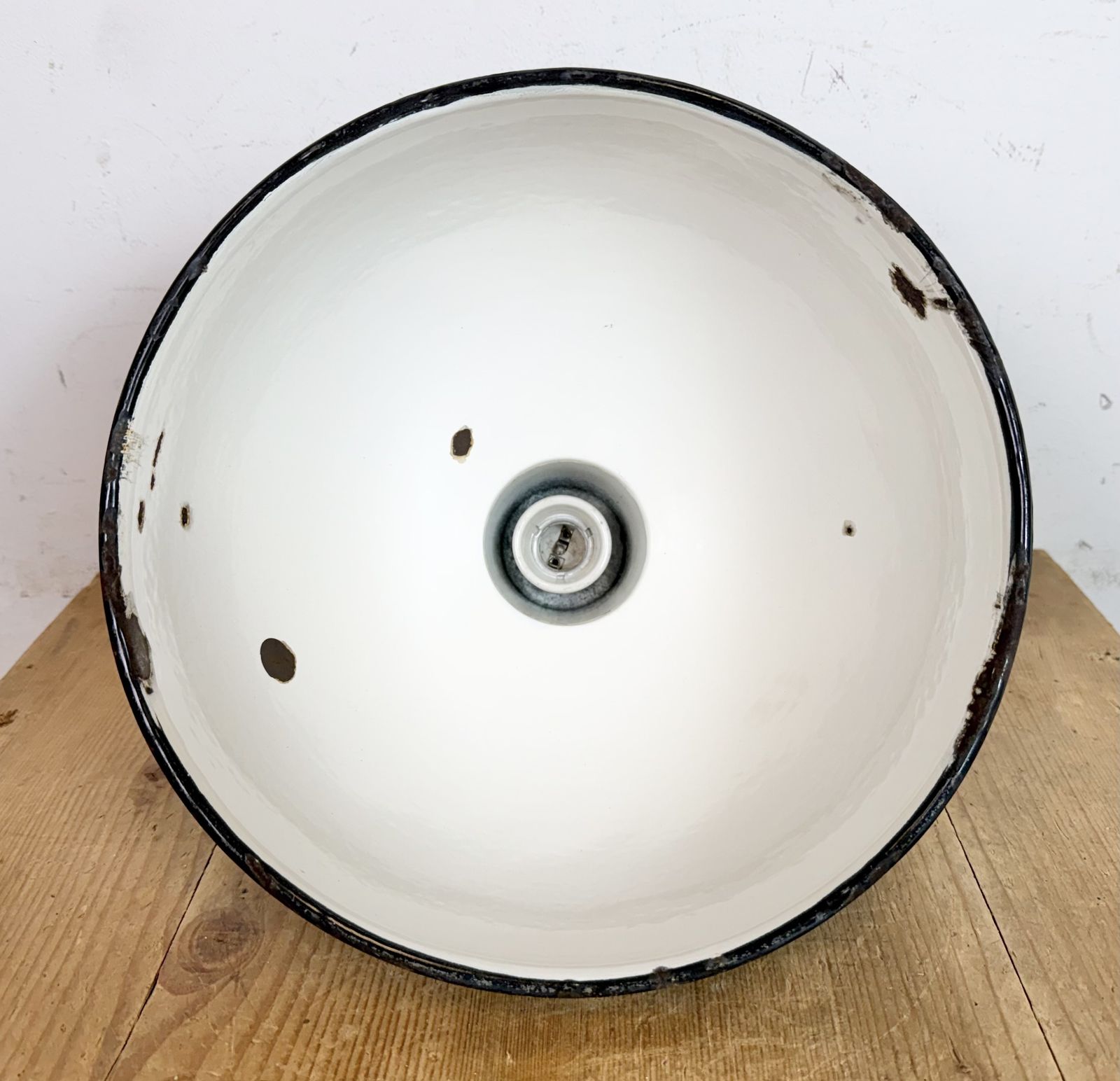 Industrial Petrol Enamel Factory Pendant Lamp, 1960s, 5x photo for sale