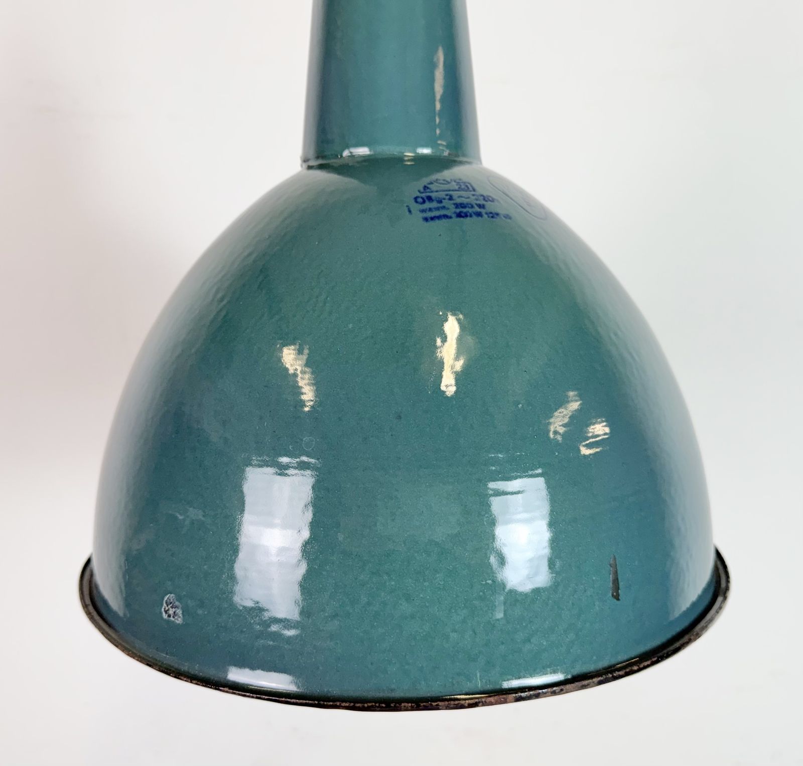 Industrial Petrol Enamel Factory Pendant Lamp, 1960s, 5x photo Lighting