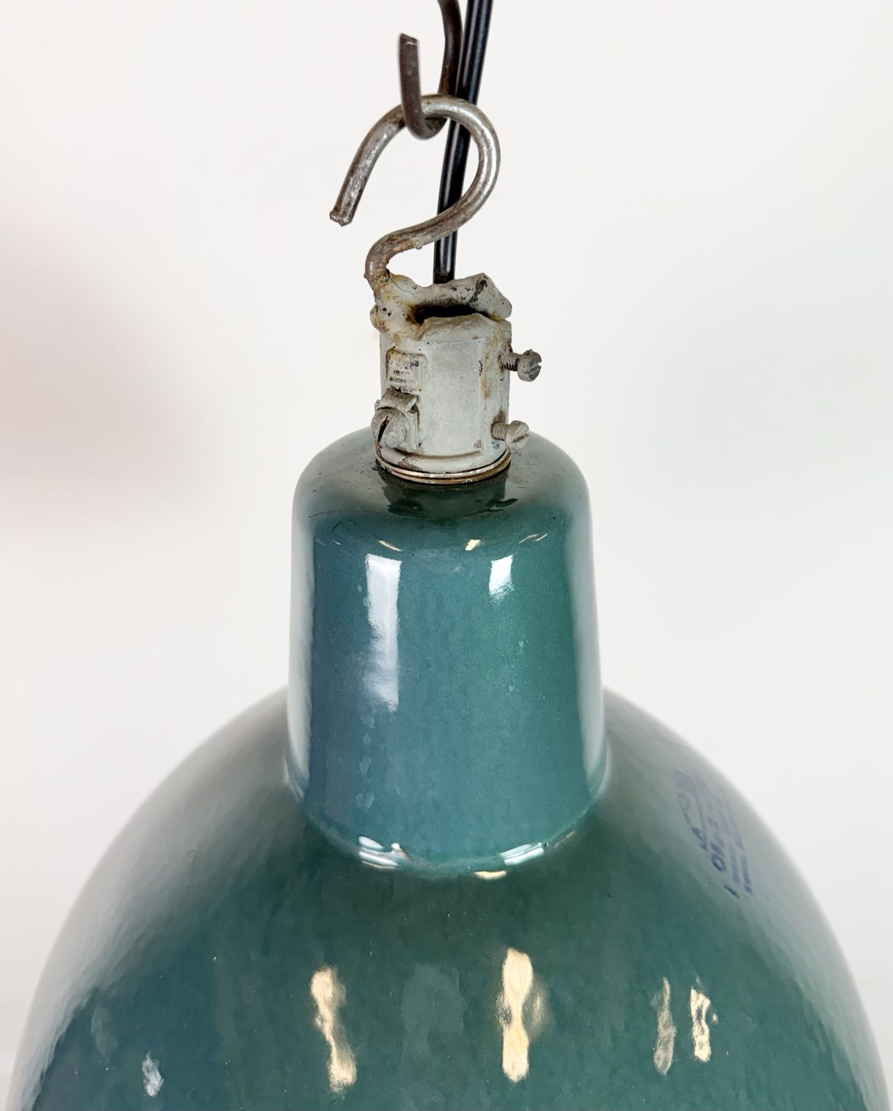 photo vintage Industrial Petrol Enamel Factory Pendant Lamp, 1960s, 5x
