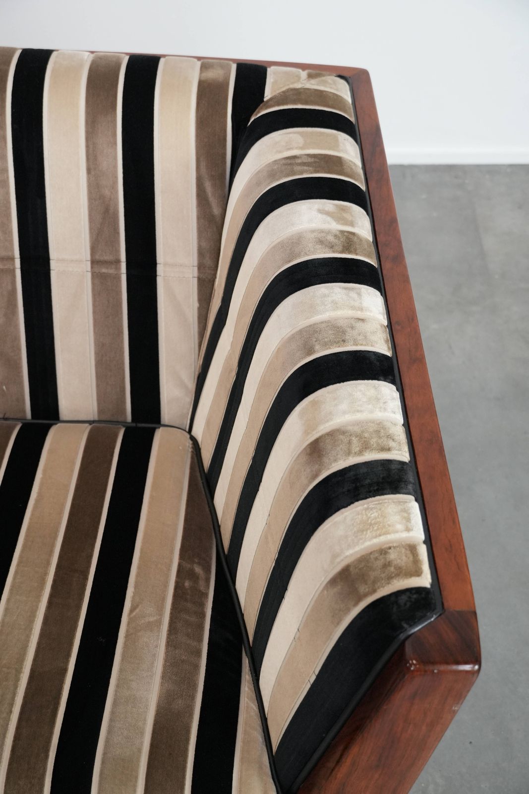 Luxurious Art Deco 2.5 Seater Design Sofa From With Beautiful Woodwork And High Quality Fabric Upholstery photo vintage