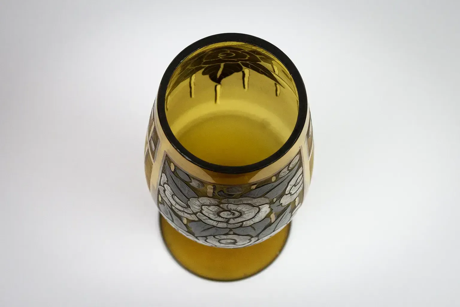 Art Deco Amber Glass Vase With Acid Etched Floral Decoration – Signed D'argyl photo 390.0