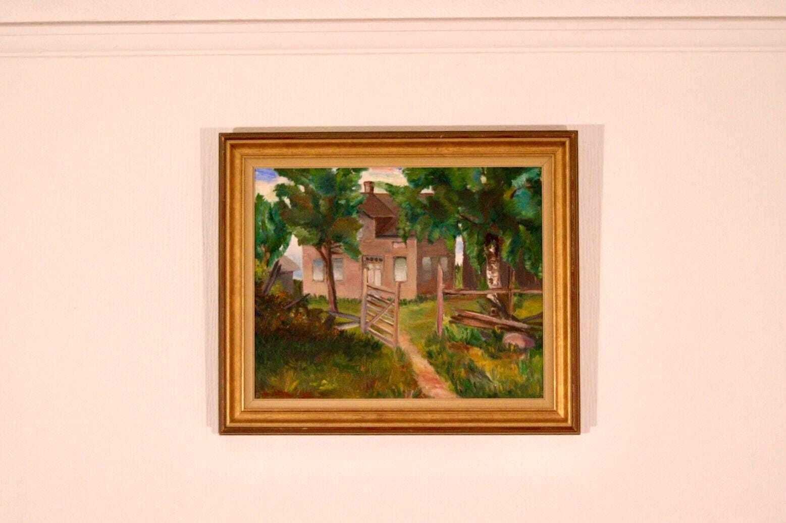 Original Early Century Swedish Oil On Canvas – “Country Cottage” By Anna Hoffman – Vintage & Dated 1933, Framed  51 × 43 Cm (20.1" × 16.9")