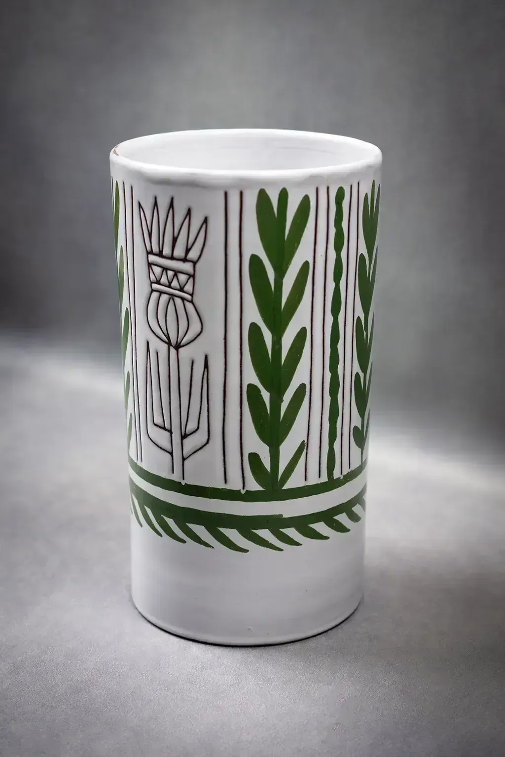 Vase cylindrique en faïence émaillée, par Michel Barbier photo vintage