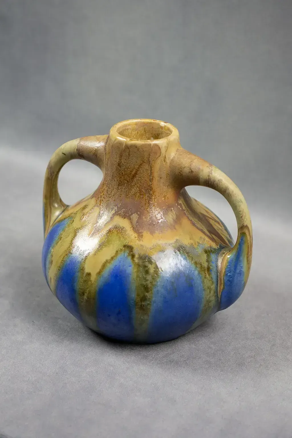 Glazed Stoneware Vase By Gilbert Méténier Tawny And Blue Drips Circa 1930