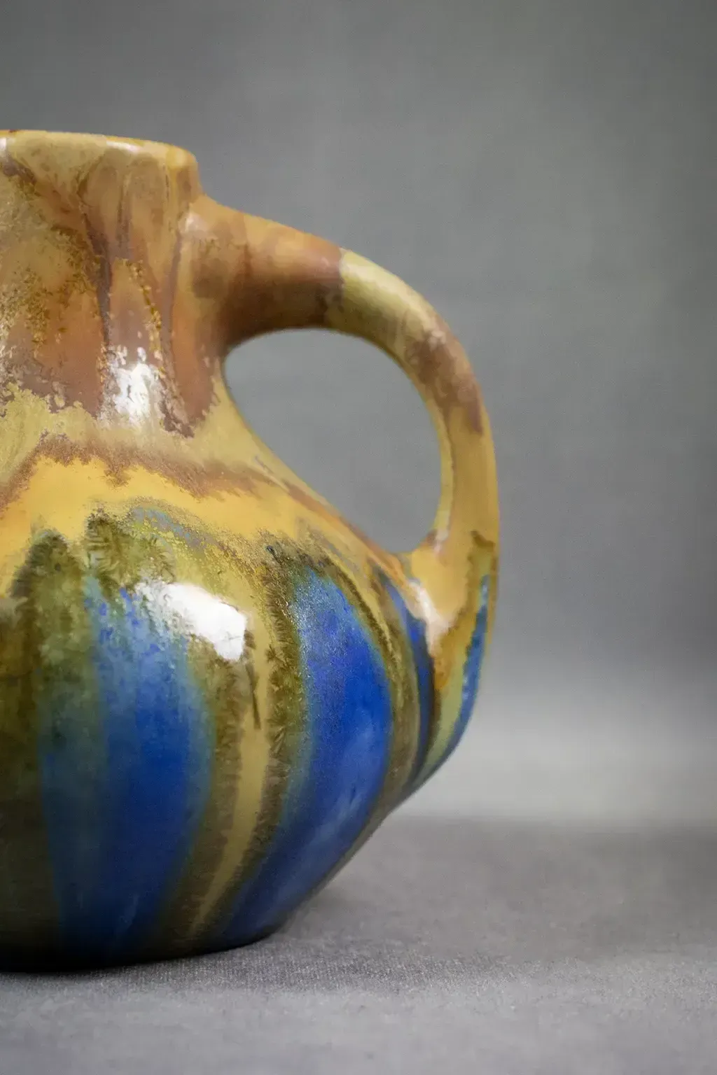Glazed Stoneware Vase By Gilbert Méténier Tawny And Blue Drips Circa 1930 photo vintage