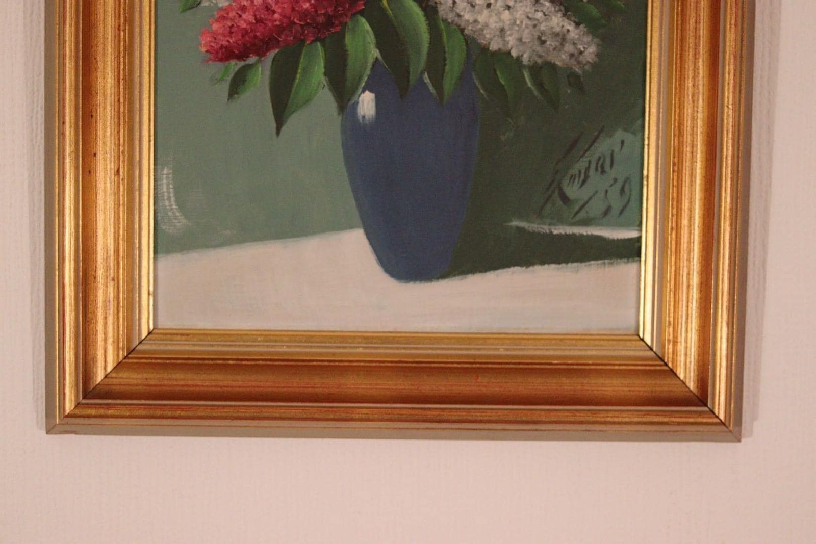 photo for sale Original Swedish Oil On Panel – “Flower Still Life” – Indistinctly Signed, Vintage & Framed  38 × 30 Cm (15" × 11.8")