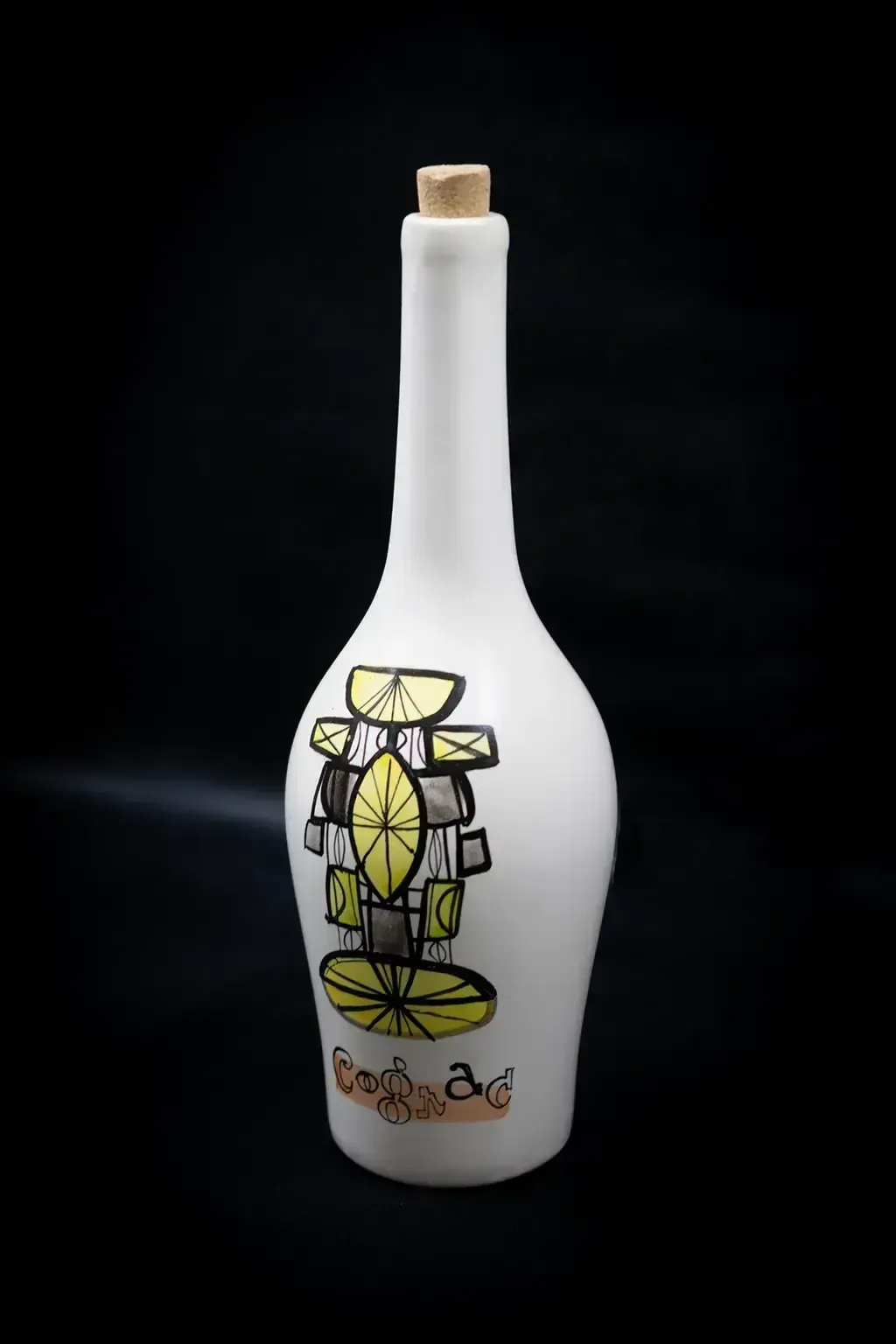 Bouteille à liqueur vintage Capron Vallauris en émail