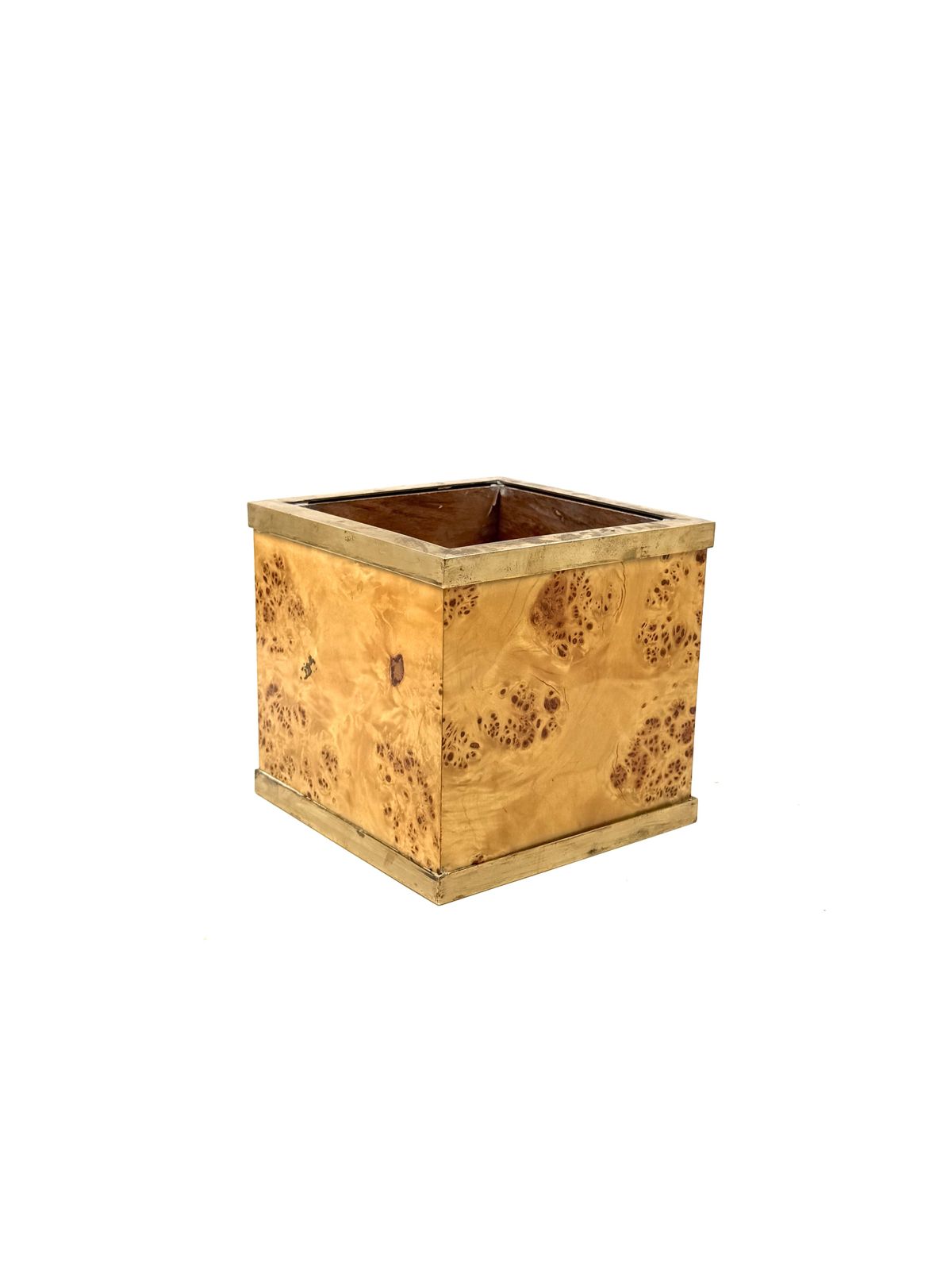 Hollywood Regency Burl And Brass Plant Pot, Vivai Del Sud Italy 1970s photo furniture