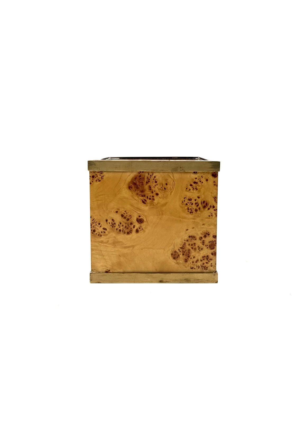 Hollywood Regency Burl And Brass Plant Pot, Vivai Del Sud Italy 1970s photo for sale
