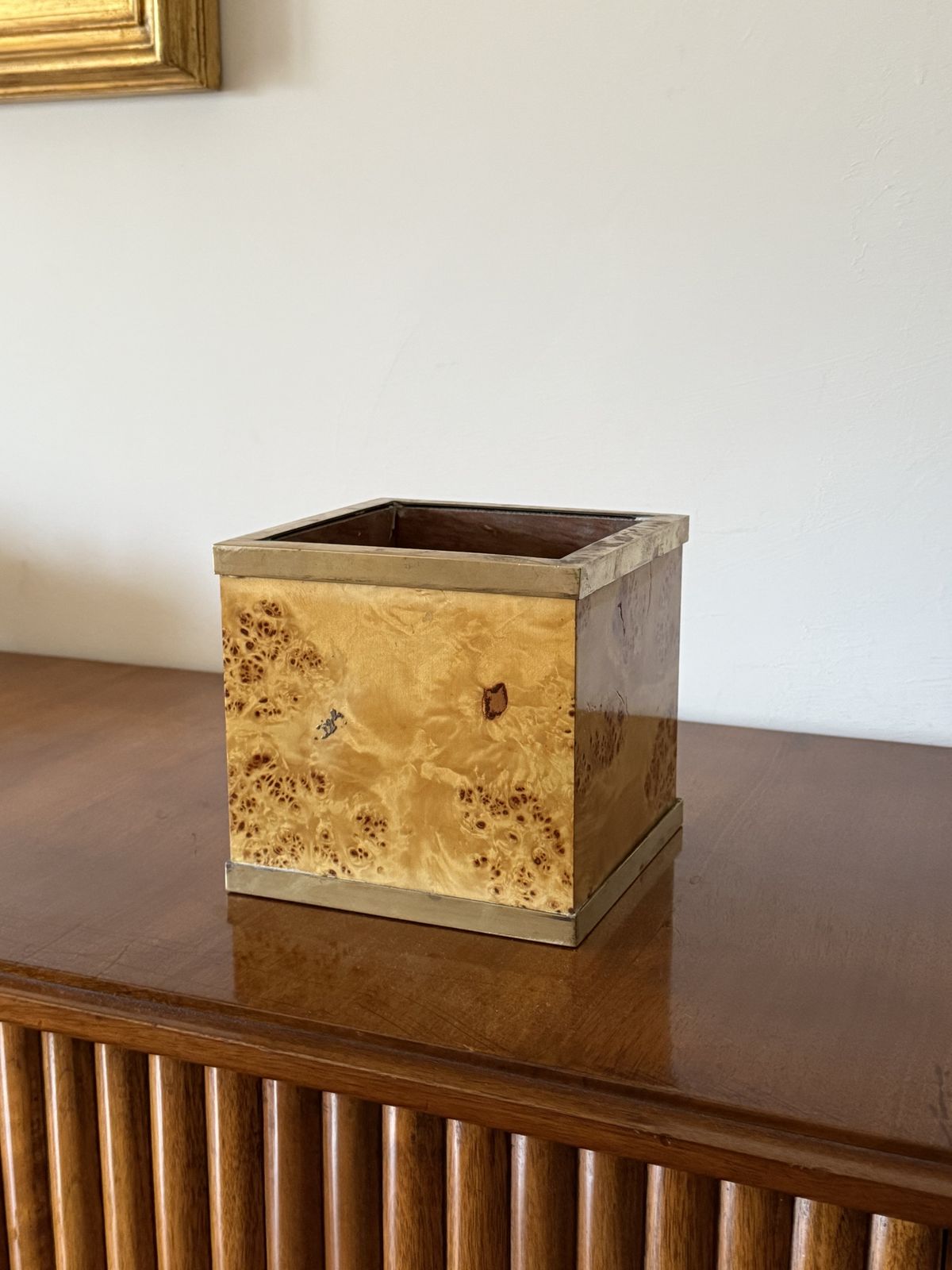 Hollywood Regency Burl And Brass Plant Pot, Vivai Del Sud Italy 1970s photo 230.0