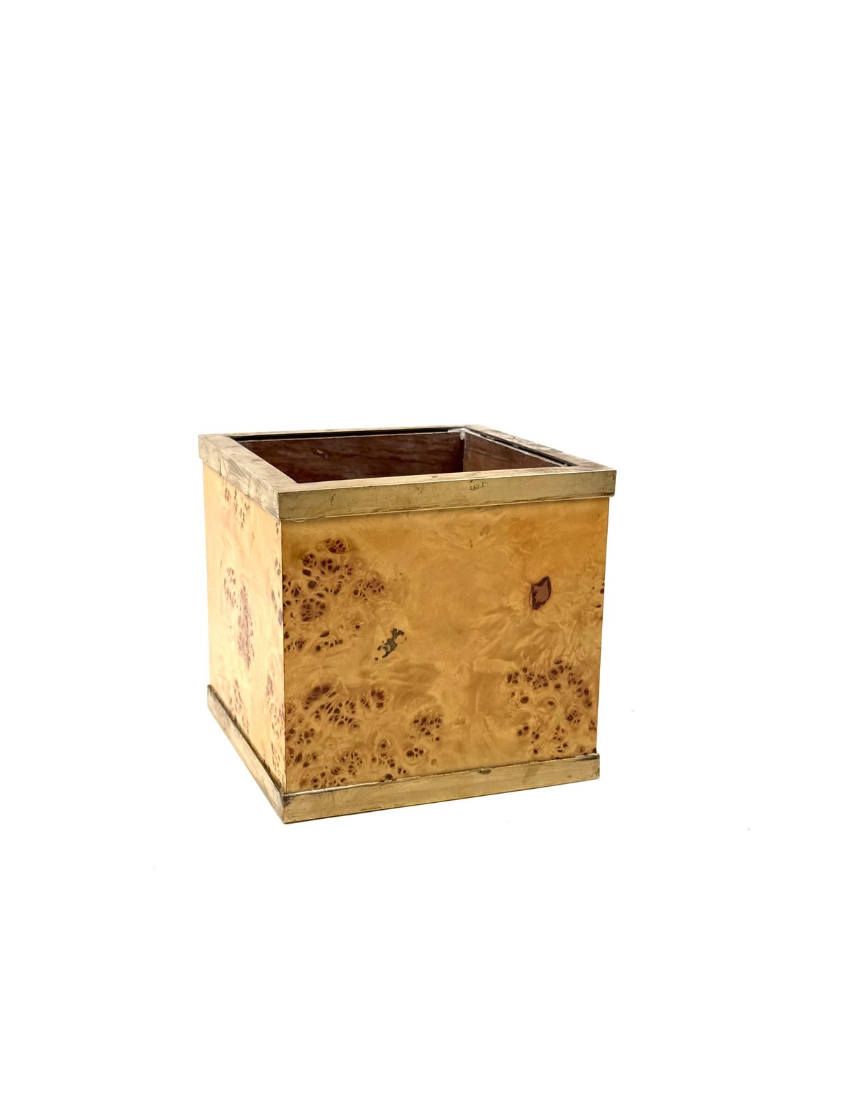 Hollywood Regency Burl And Brass Plant Pot, Vivai Del Sud Italy 1970s photo buy