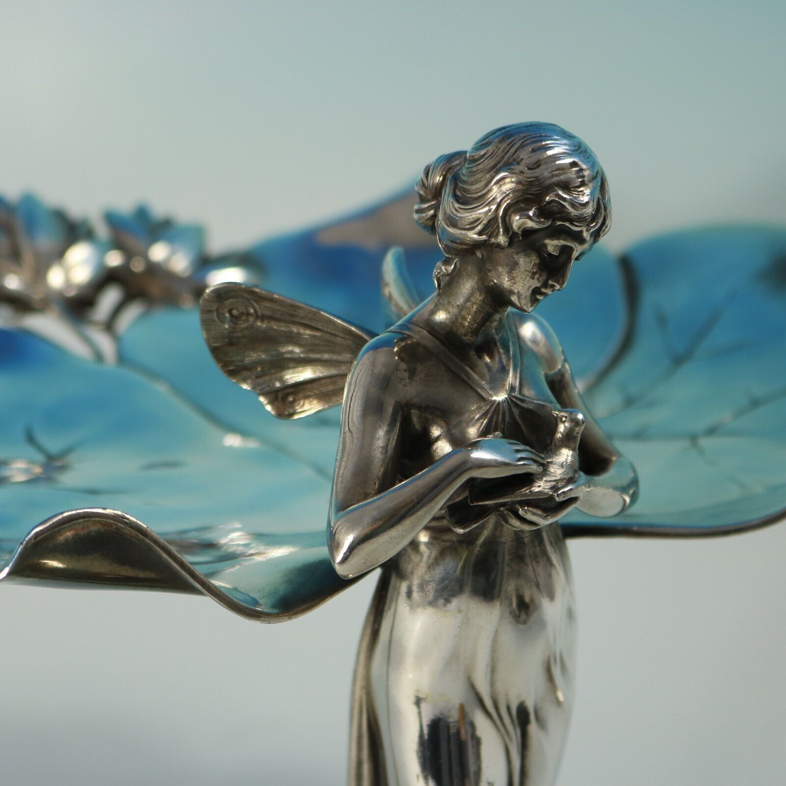 Art Nouveau Wmf Fairy With Dove, Lily Visiting Card Tray photo 1755.0