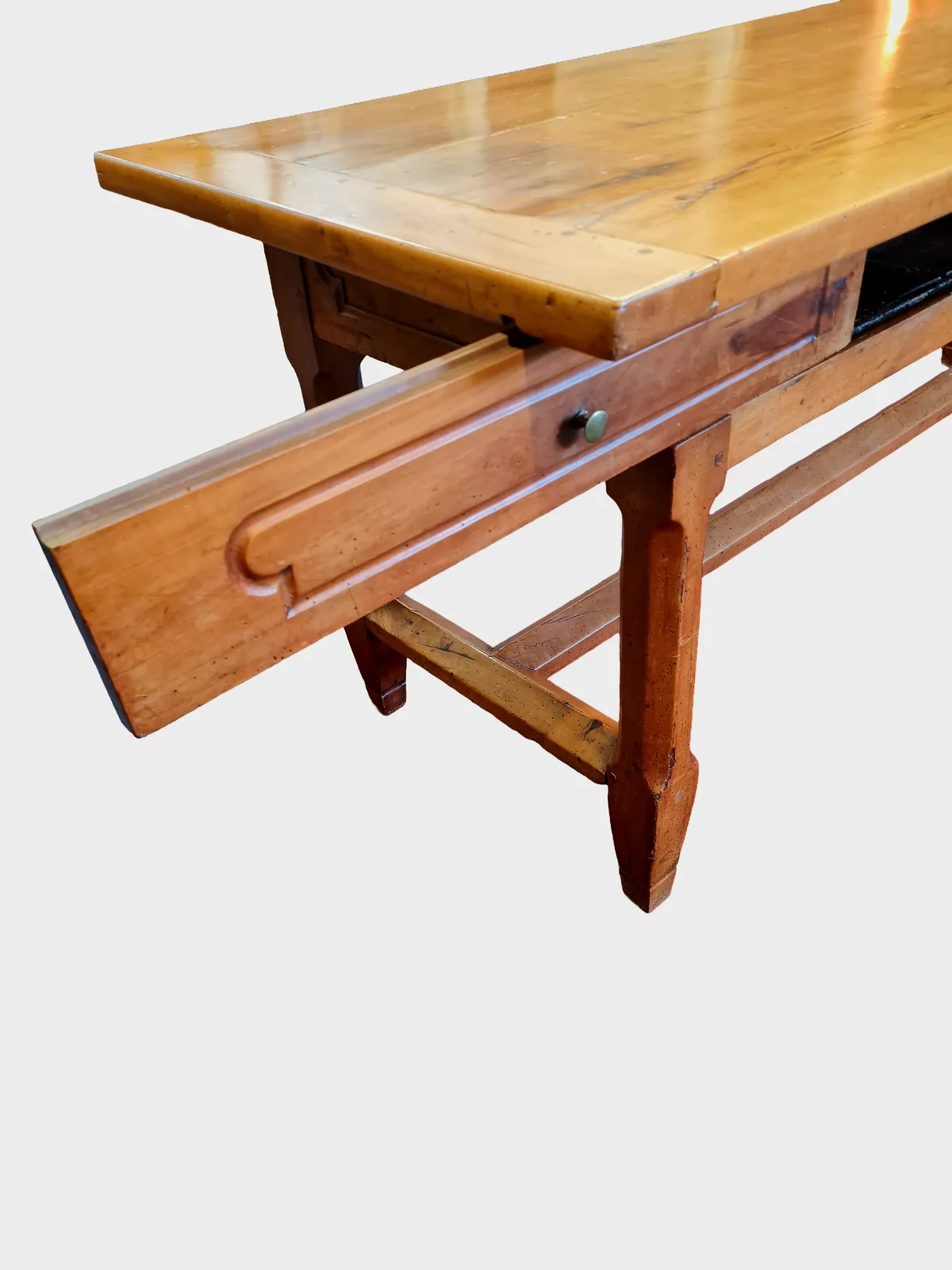 Large Antique French Elm And Fruitwood Farmhouse Refectory Style Dining Table C.1920 photo for sale