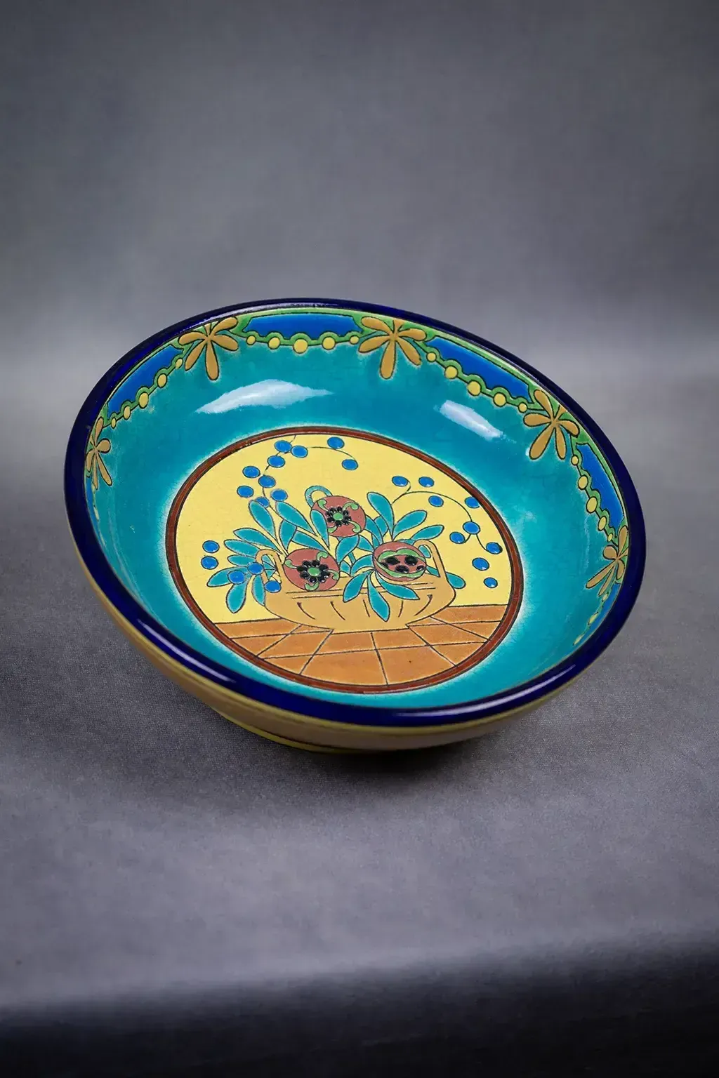 Coupe sur piédouche Longwy en émail cloisonné, décoration florale Art déco photo 240.0