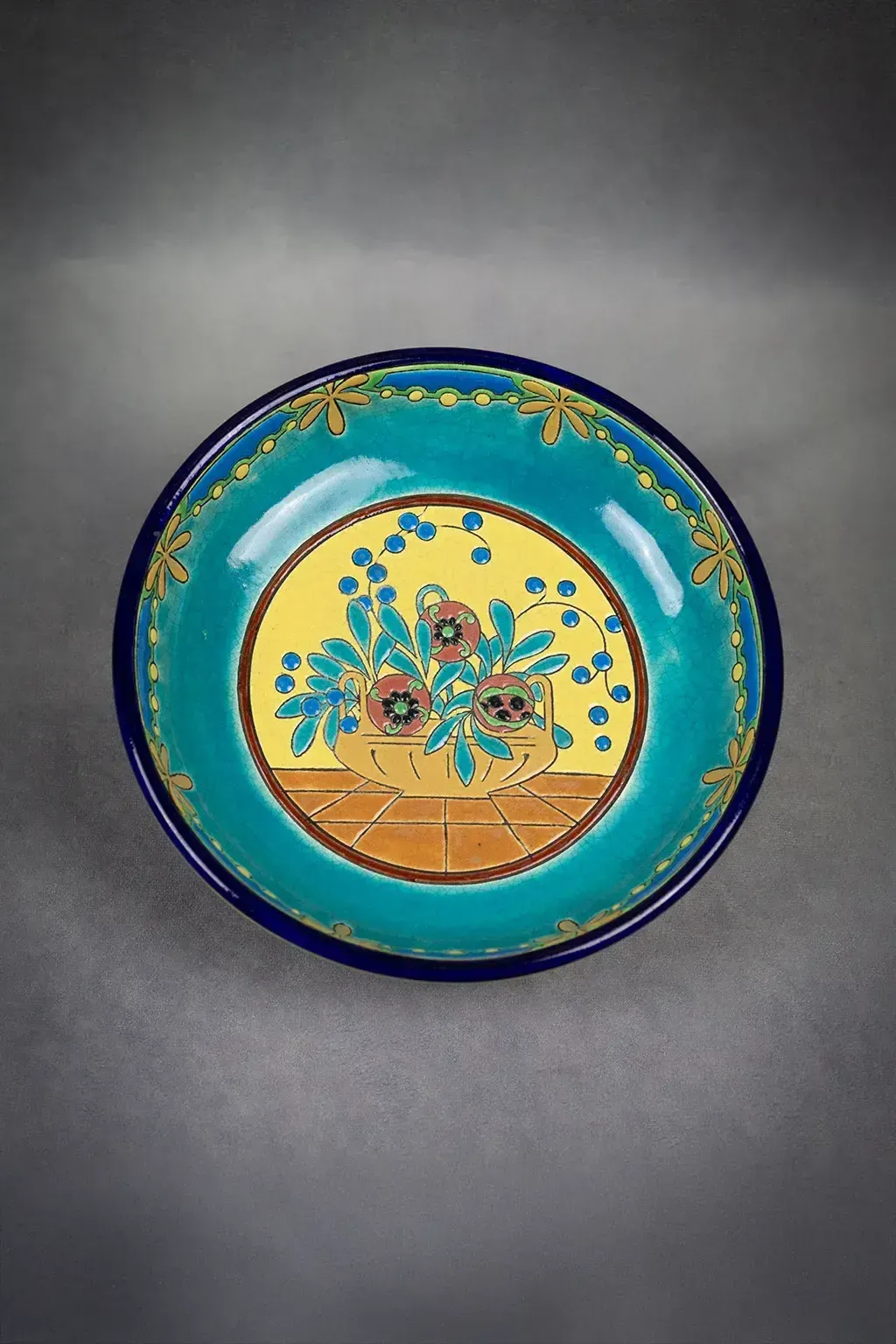 Longwy Cloisonné Enamel Footed Bowl – Art Deco Floral Decoration photo vintage