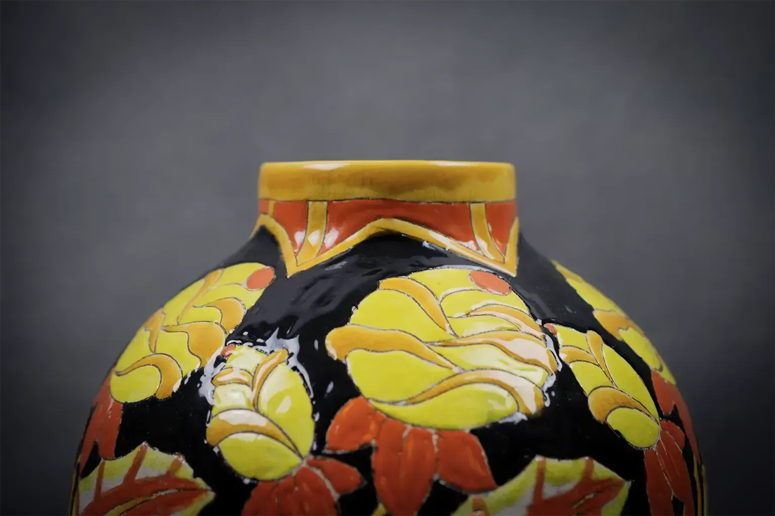 Keramis Crackle Glazed Earthenware Vase With Floral Decoration (D.2072) photo for sale