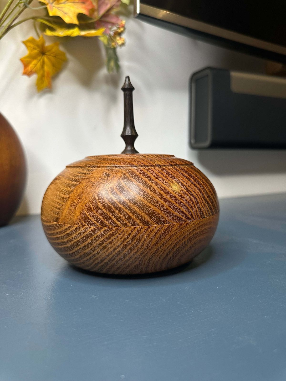 Hand Turned Ancient Acacia Lidded Bowl With Oak Spike Handle — Crafted In Norfolk From 5,000 Year Old Local Timber photo furniture