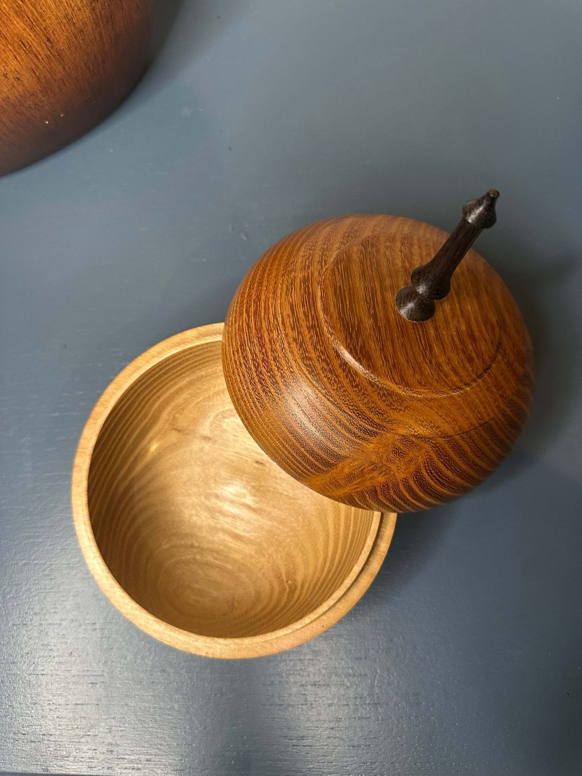 Hand Turned Ancient Acacia Lidded Bowl With Oak Spike Handle — Crafted In Norfolk From 5,000 Year Old Local Timber photo 50.0