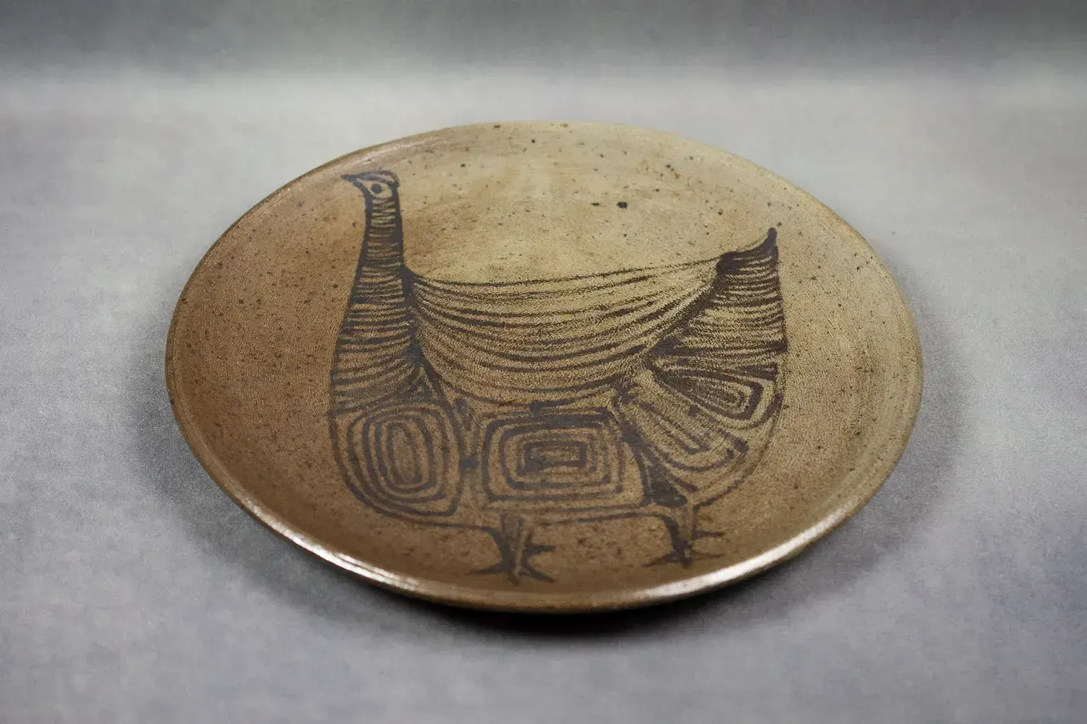 Michel Gardelle — Stoneware Dish With Stylized Bird Decoration, Circa 1980, Signed photo buy
