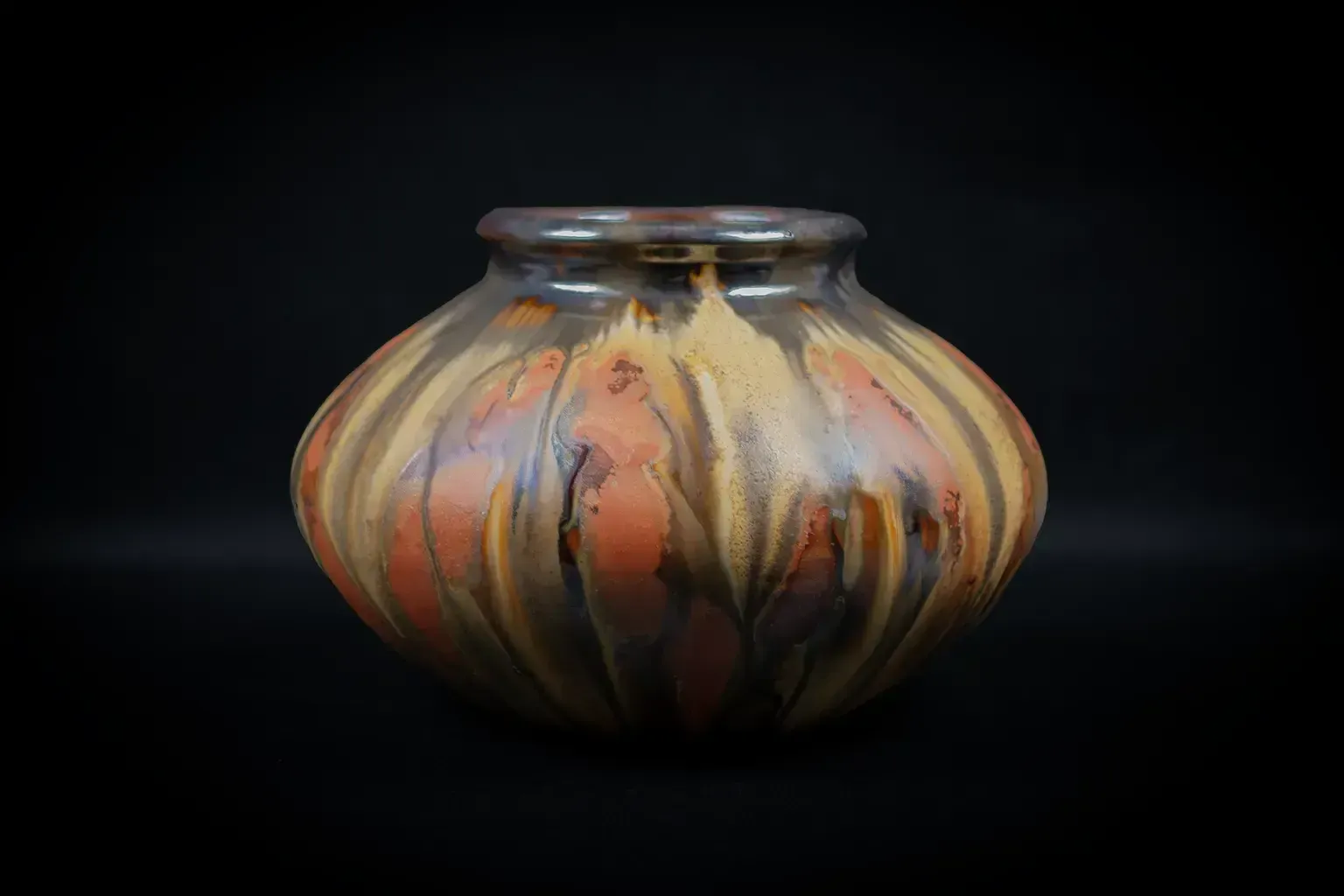 Bouffioulx Pottery – Ochre And Red Flamed Stoneware Vase   Art Nouveau Belgian Ceramic