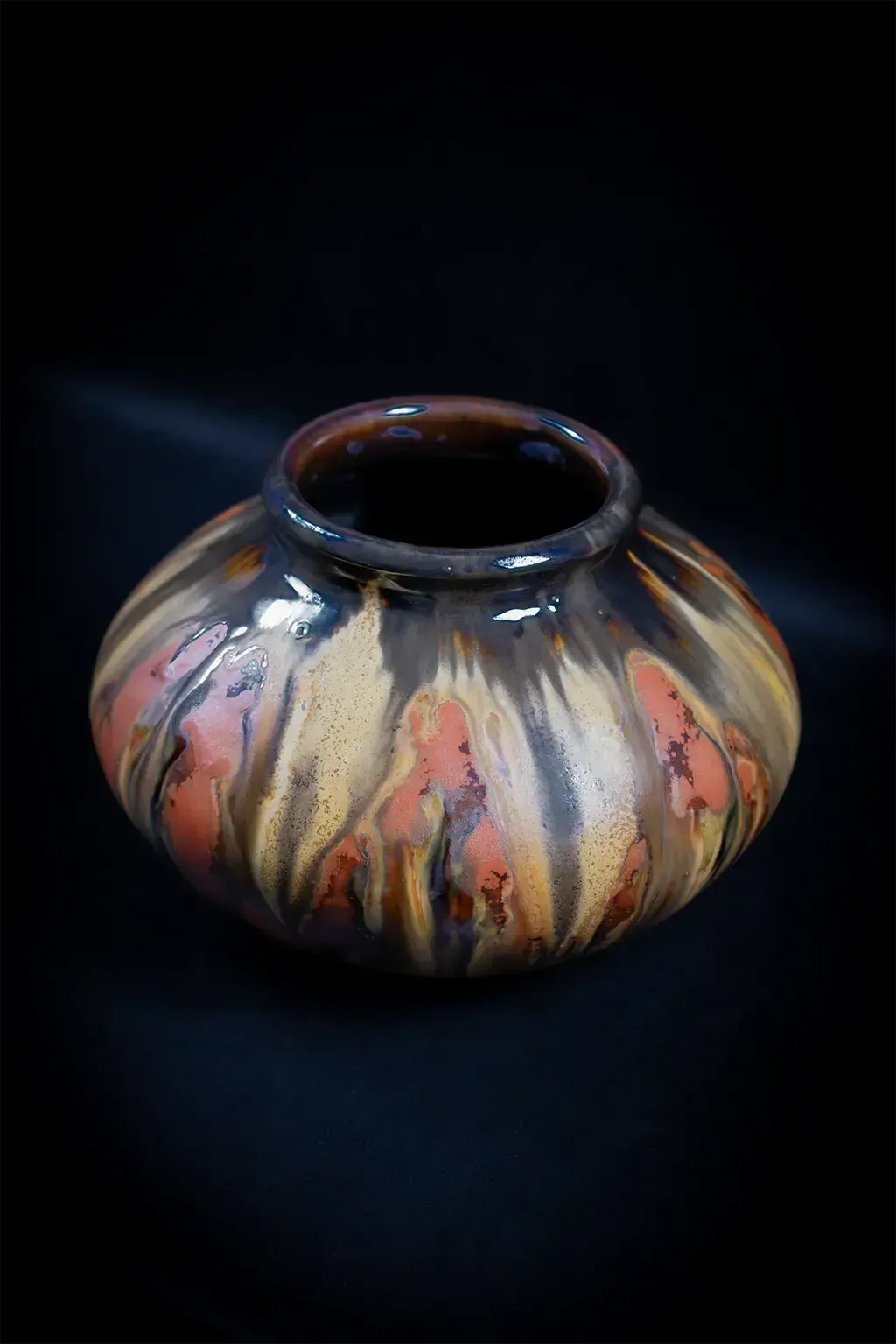 Bouffioulx Pottery – Ochre And Red Flamed Stoneware Vase   Art Nouveau Belgian Ceramic photo furniture