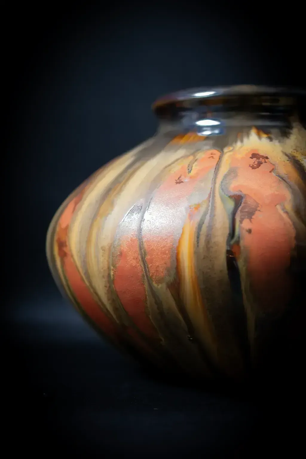 Bouffioulx Pottery – Ochre And Red Flamed Stoneware Vase   Art Nouveau Belgian Ceramic photo Home Decor